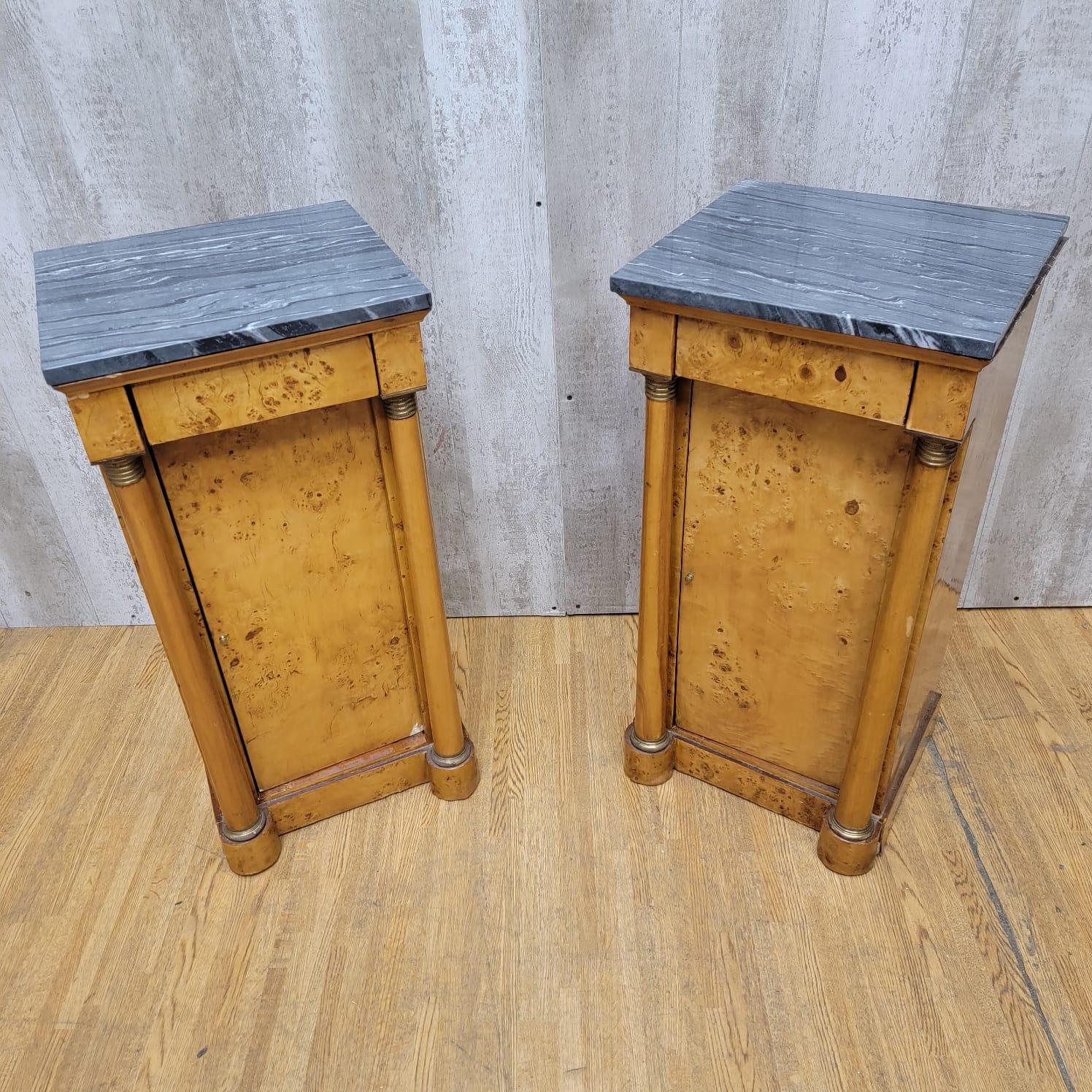 Antique Biedermeier Mirror Back Pier Console Table with 2 Marble Top Side Chests For Sale 5