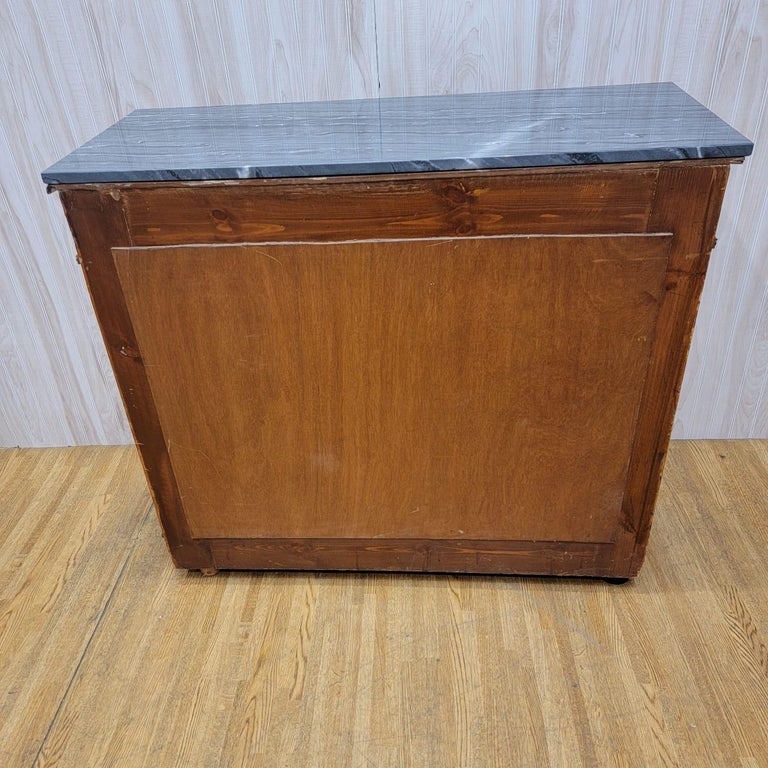 Antique Biedermeier Mirror Back Pier Console Table with 2 Marble Top Side Chests For Sale at 1stDibs