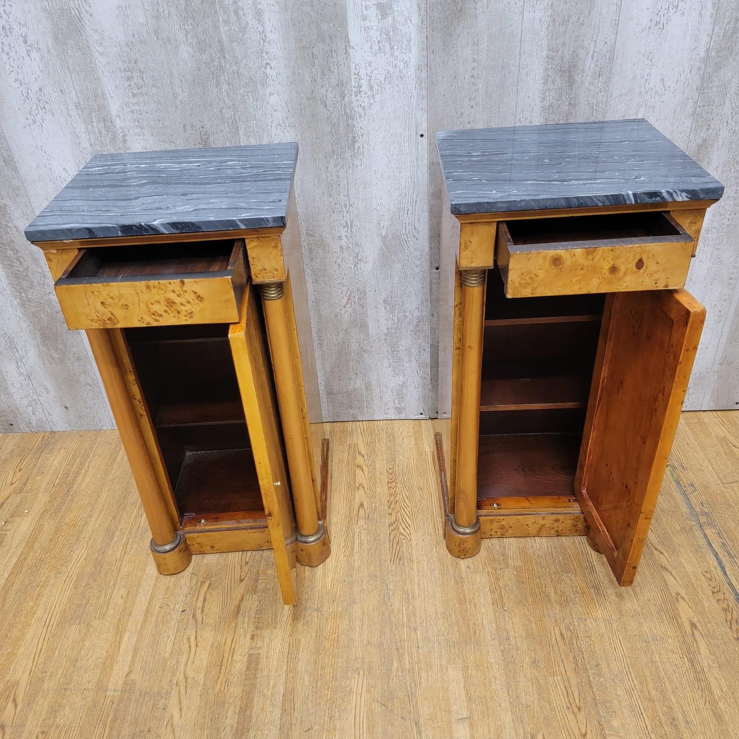 Antique Biedermeier Mirror Back Pier Console Table with 2 Marble Top Side Chests For Sale 2