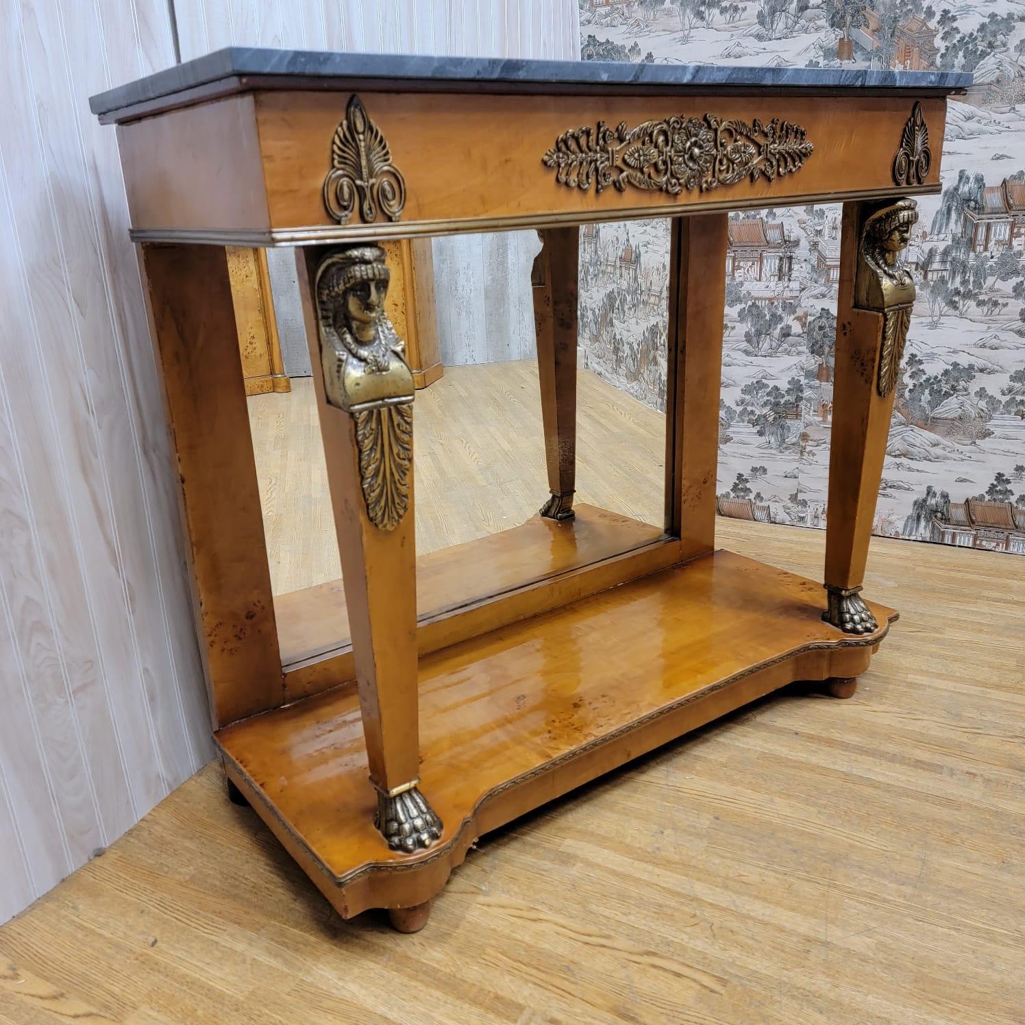 Antique Biedermeier Mirror Back Pier Console Table with 2 Marble Top Side Chests For Sale 3