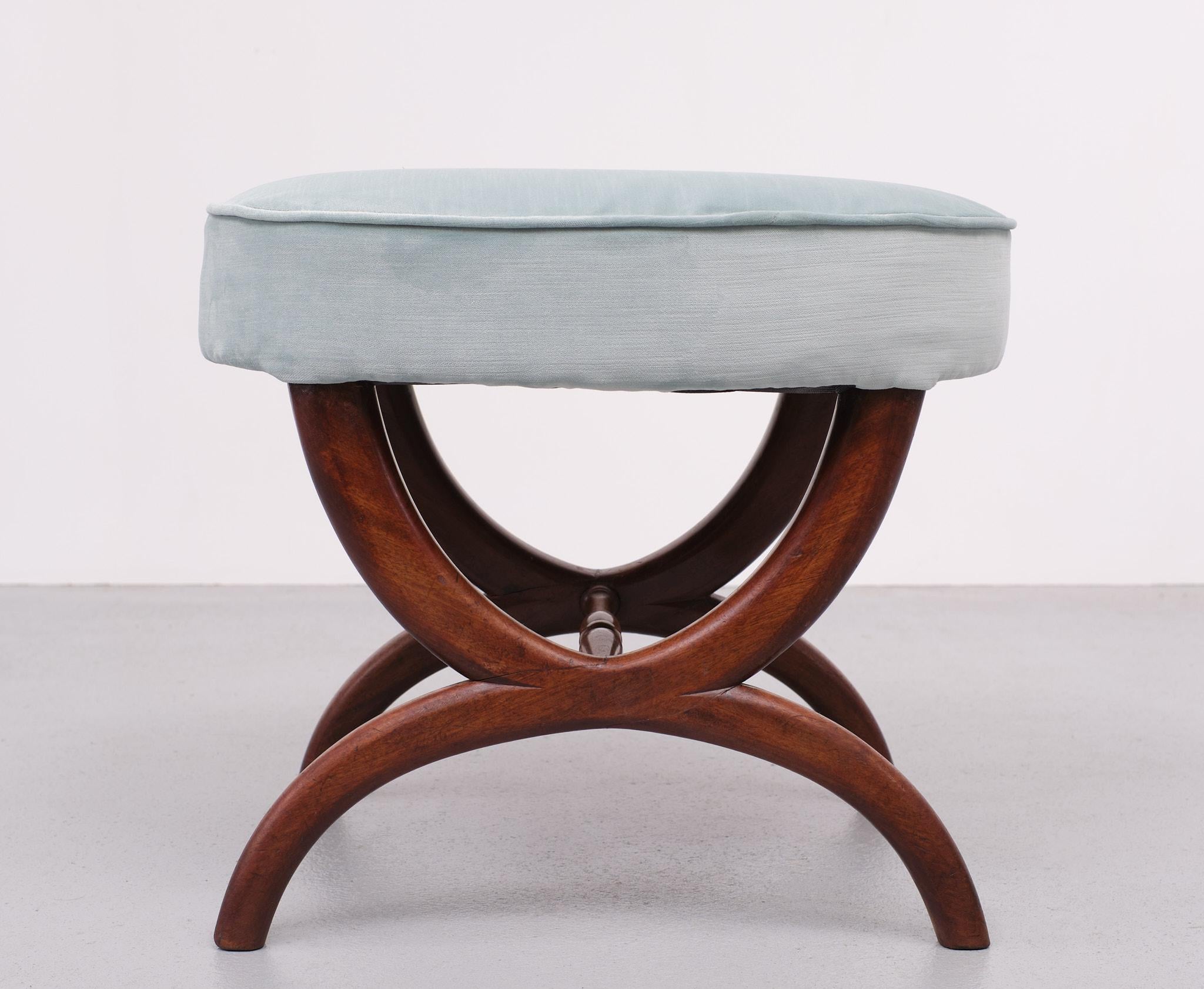 Mahogany Antique Biedermeier Oval Stool or Ottoman, 1860