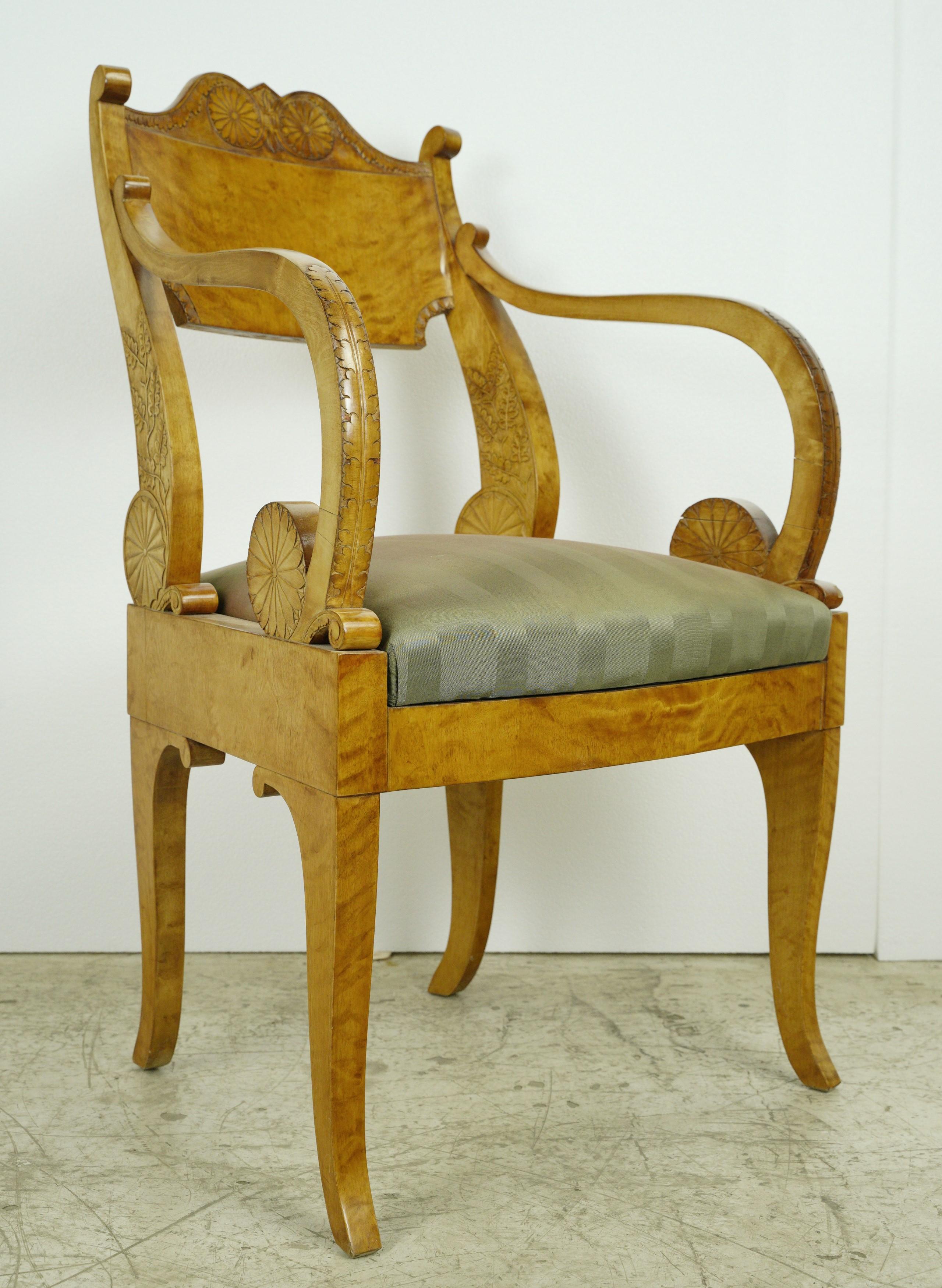 Fabric Antique Biedermeier Period Maple Chairs & Tea Table Set For Sale