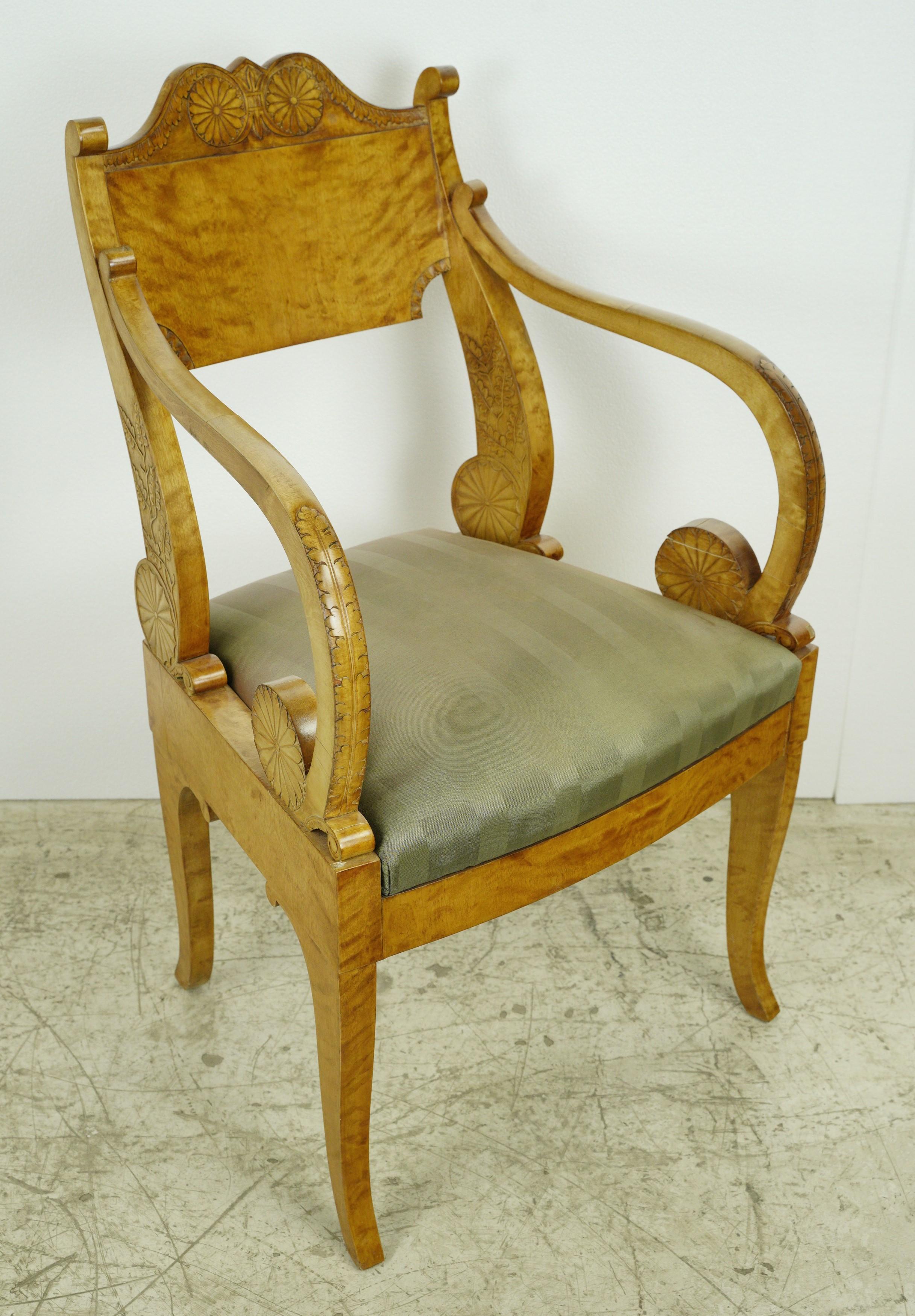 Fabric Antique Biedermeier Period Maple Chairs & Tea Table Set For Sale