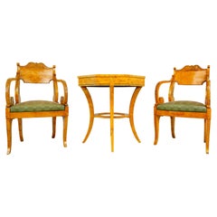 Used Biedermeier Period Maple Chairs & Tea Table Set