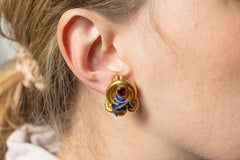 Antique Biedermeier Regency gold earrings with garnets and enamel, Austria