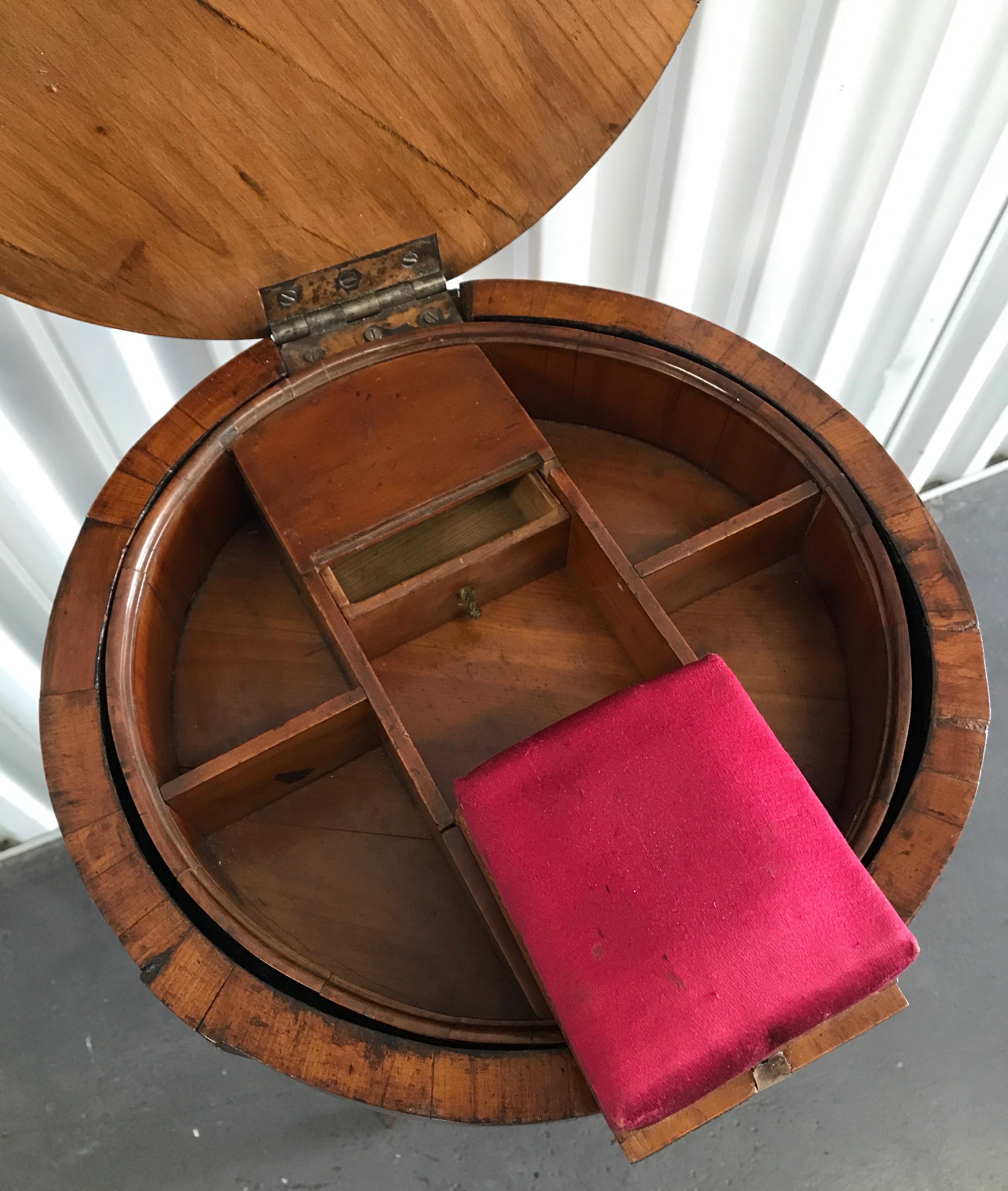 Austrian Antique Biedermeier Round Sewing Side Table