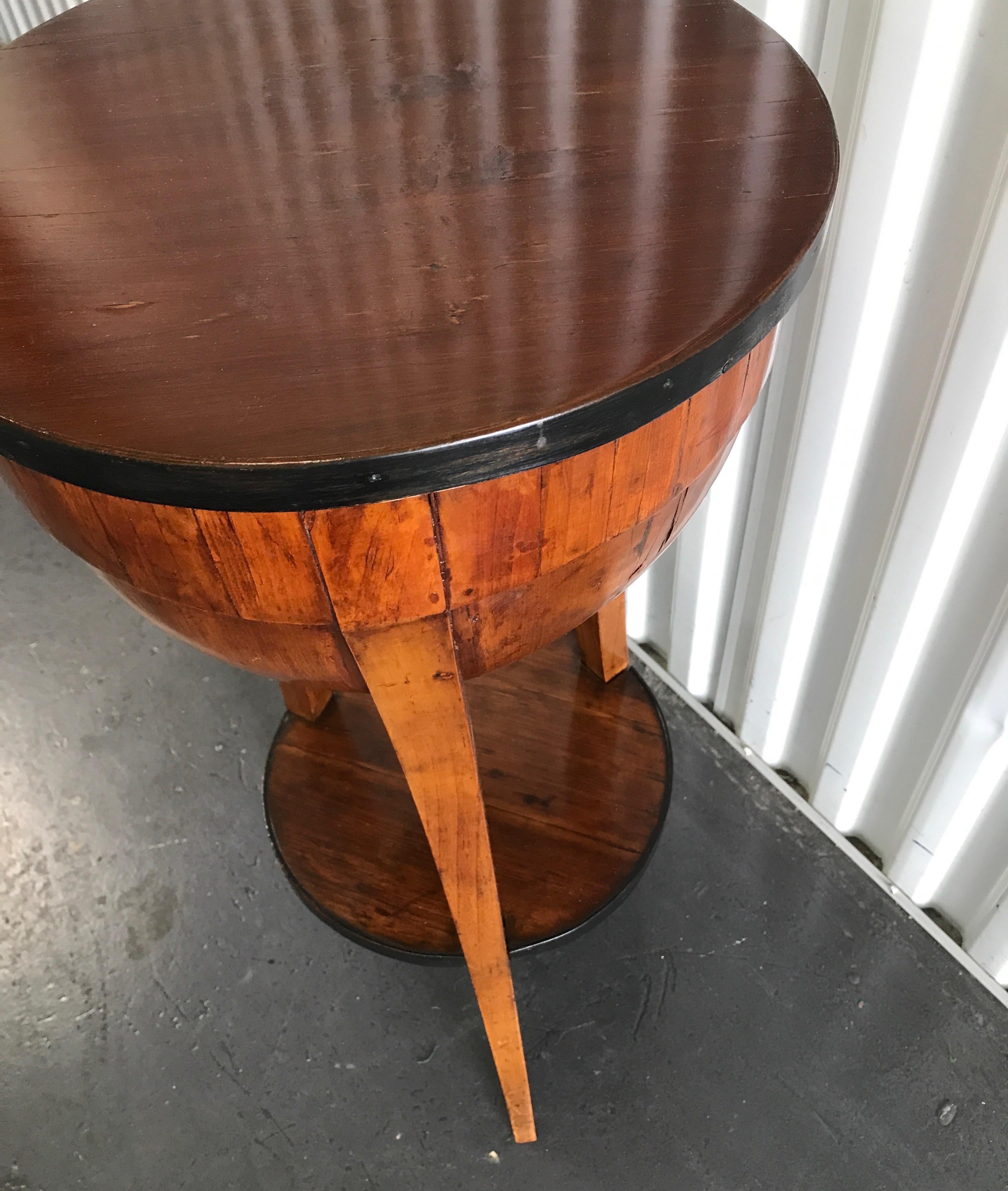 Wood Antique Biedermeier Round Sewing Side Table
