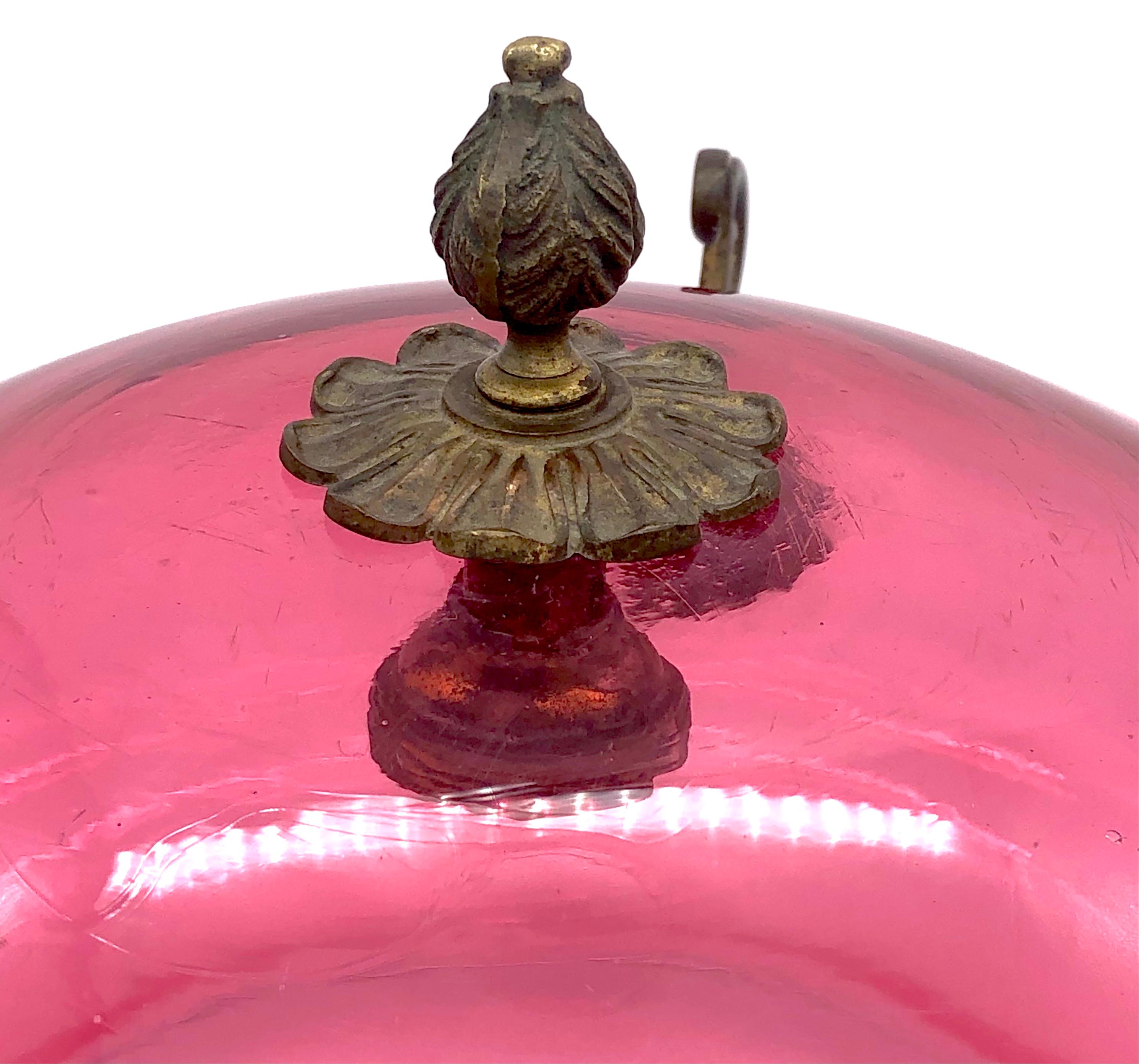 Antique Biedermeier Ruby Glass Brass Ceiling Light for Candles In Good Condition For Sale In Munich, DE