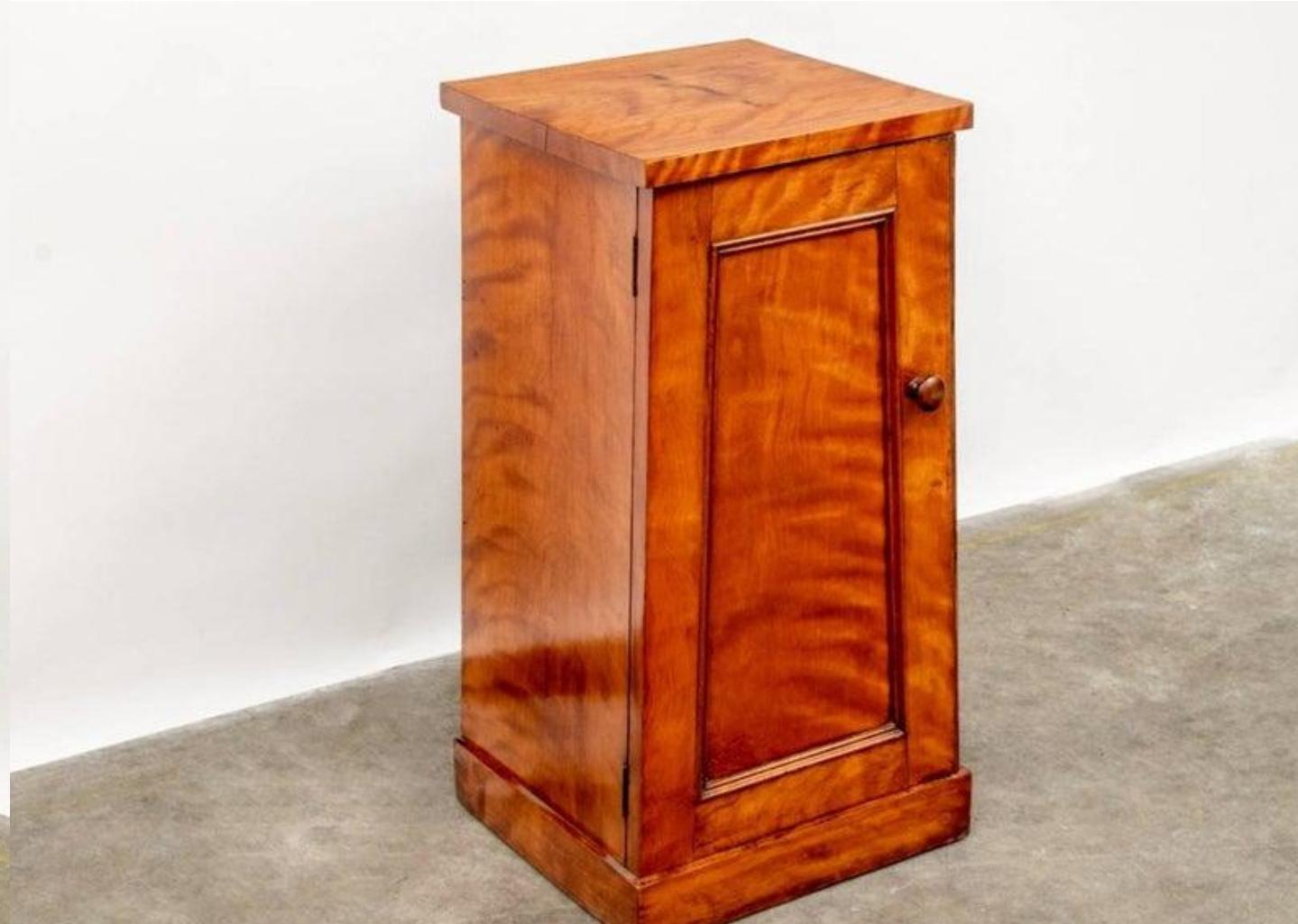 Hand-Crafted Antique Biedermeier Satin Birch Pyramidal Night Stand Cabinet For Sale