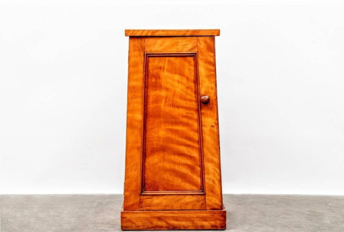 19th Century Antique Biedermeier Satin Birch Pyramidal Night Stand Cabinet For Sale