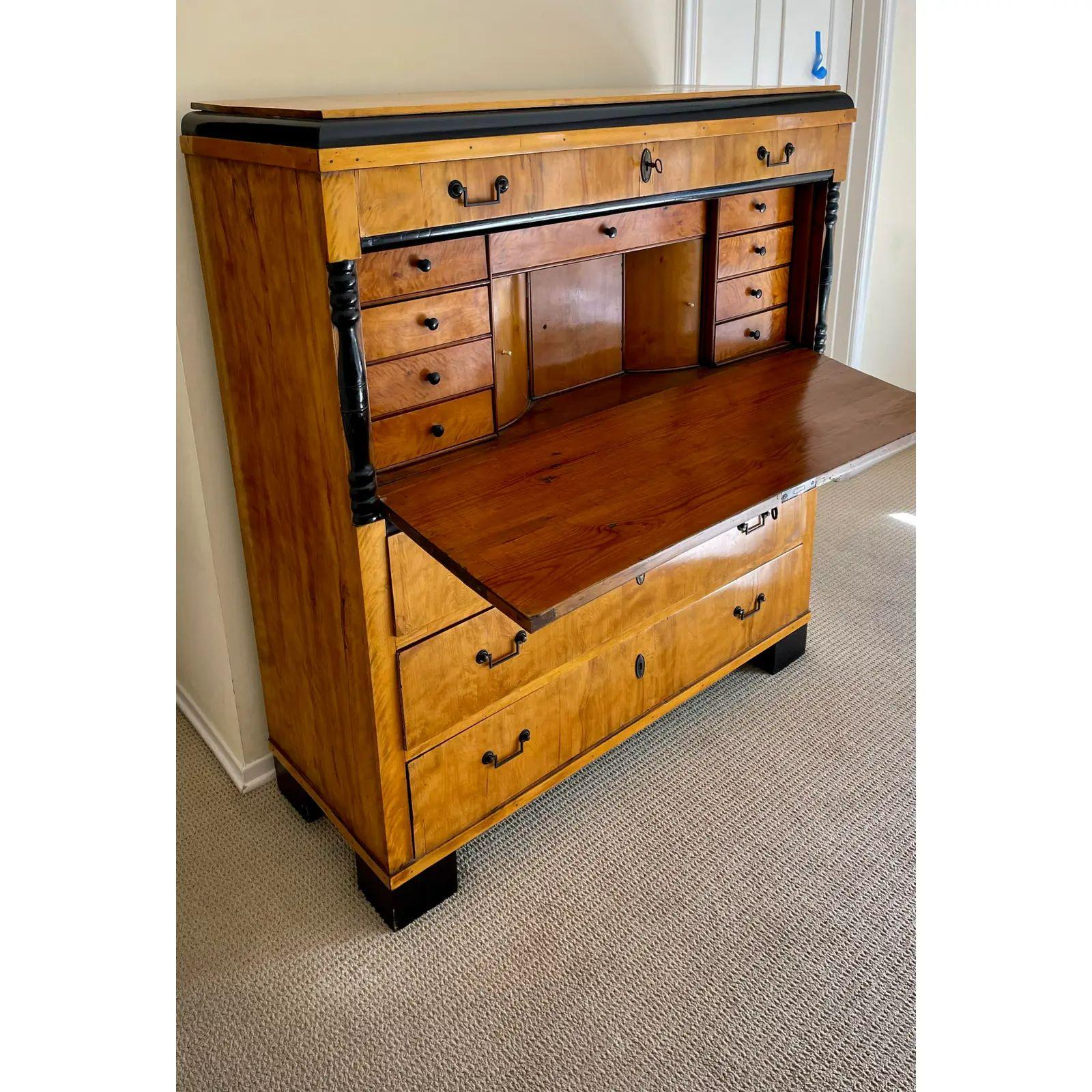 Ebony Antique Biedermeier Secretary Desk, Early 19 Century For Sale