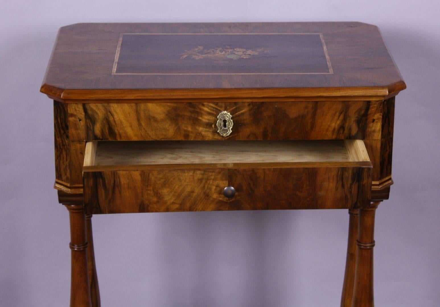 Hand-Crafted Antique Biedermeier Sewing Table with Maquetry For Sale