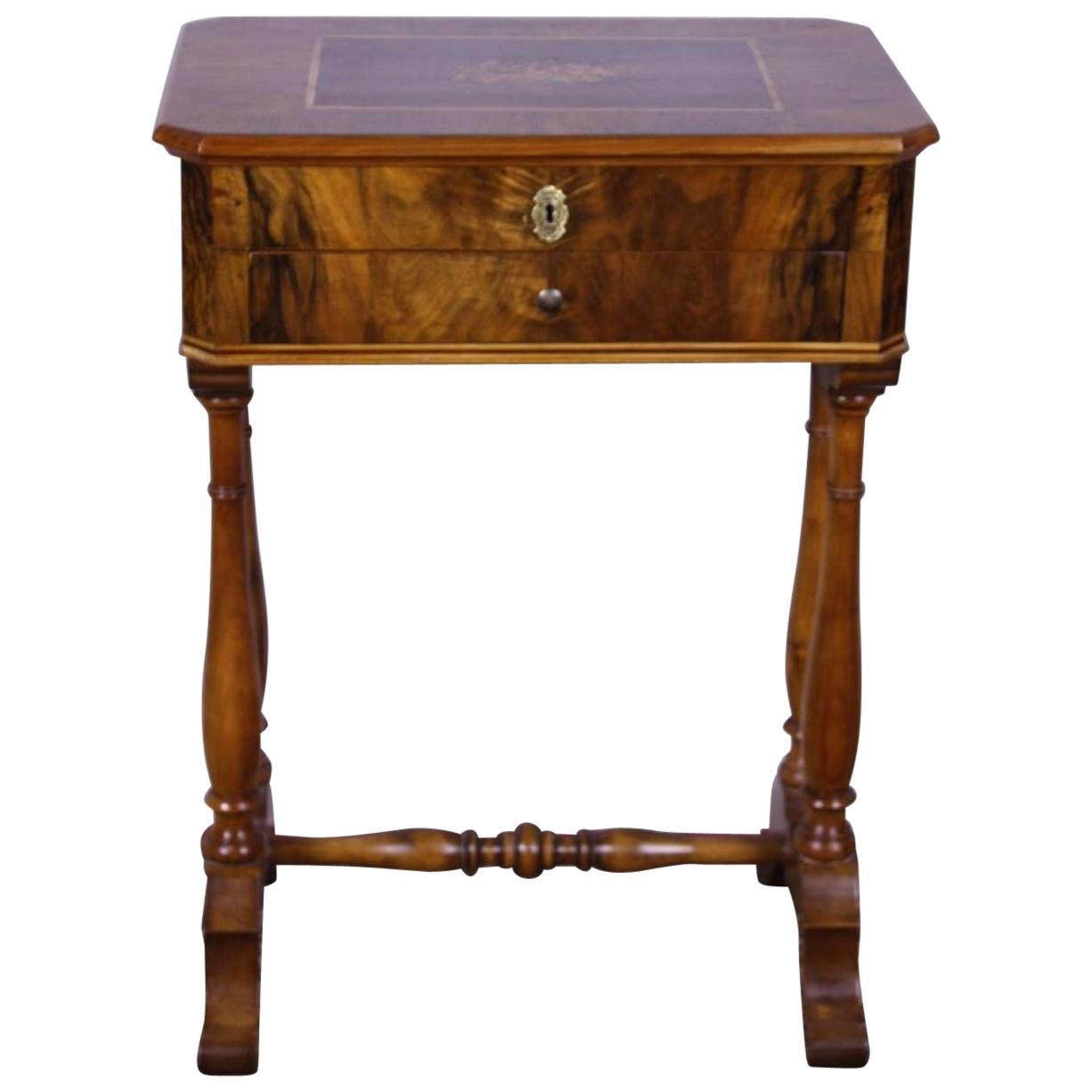 Antique Biedermeier Sewing Table with Maquetry For Sale