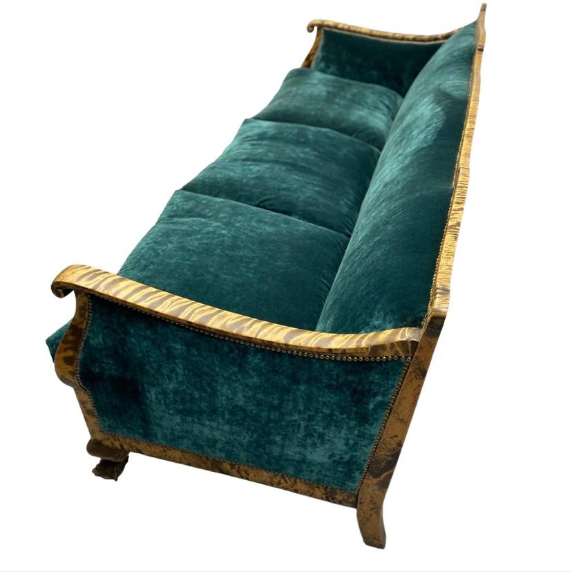 Antique Biedermeier Sofa Emerald Green Velvet Walnut 7