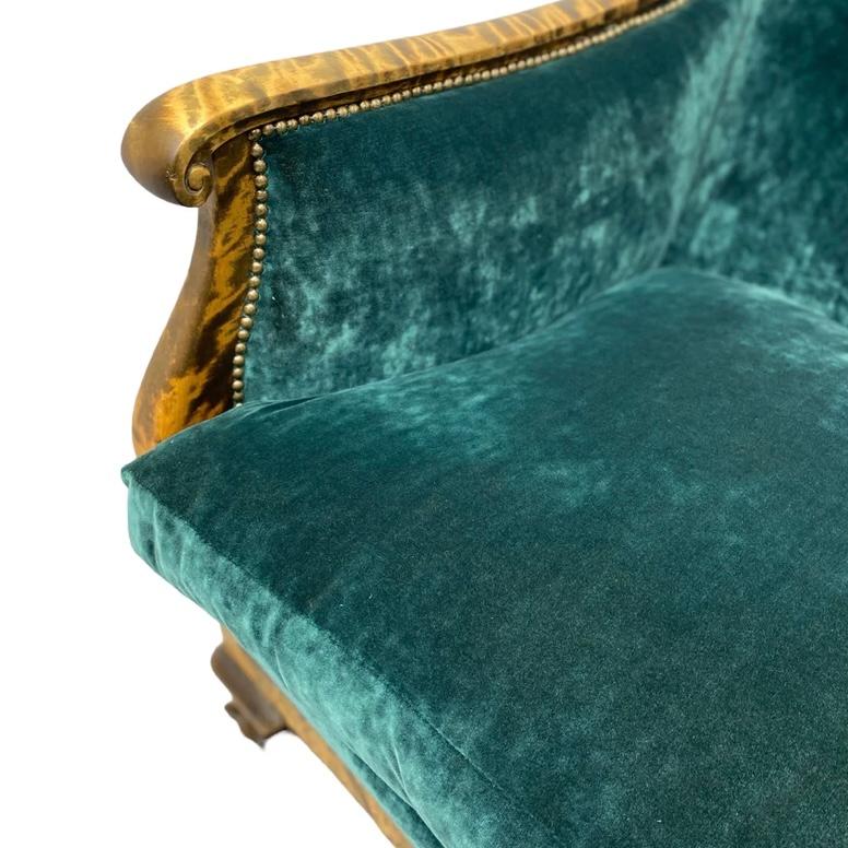 Mid-19th Century Antique Biedermeier Sofa Emerald Green Velvet Walnut