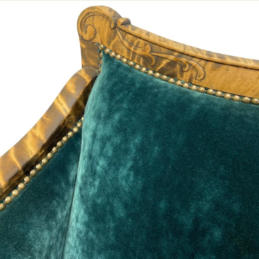 Antique Biedermeier Sofa Emerald Green Velvet Walnut 1