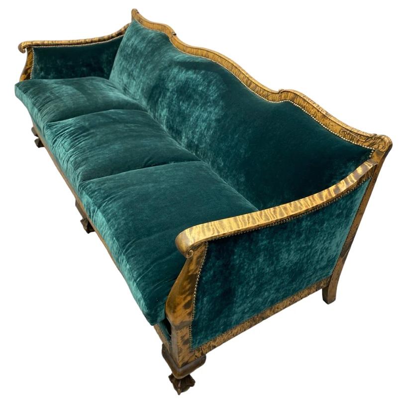 Antique Biedermeier Sofa Emerald Green Velvet Walnut 3