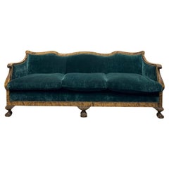 Antique Biedermeier Sofa Emerald Green Velvet Walnut