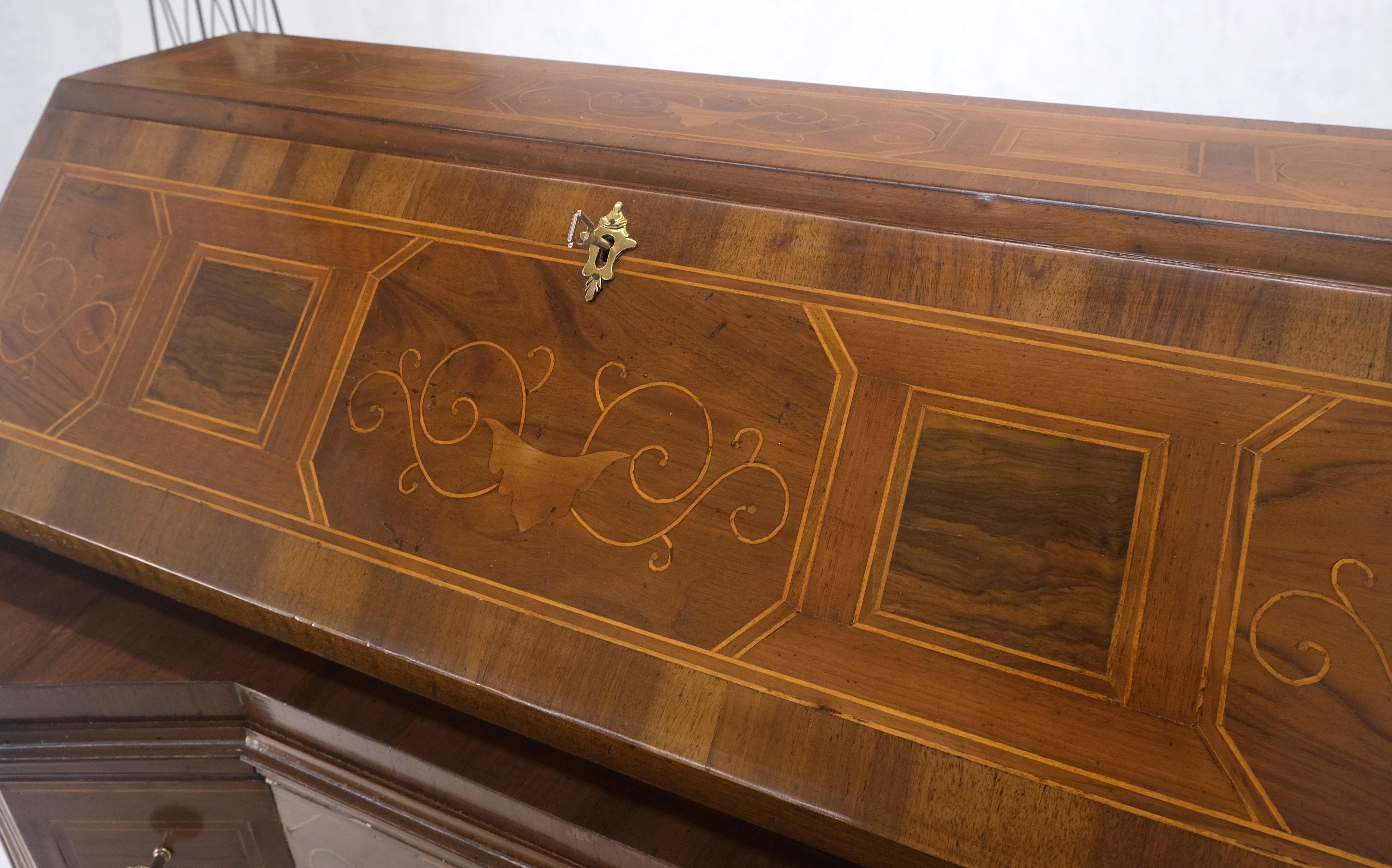 European Antique Biedermeier Style Inlay Drop Front Secretary Desk 3 Drawers Dresser NICE For Sale