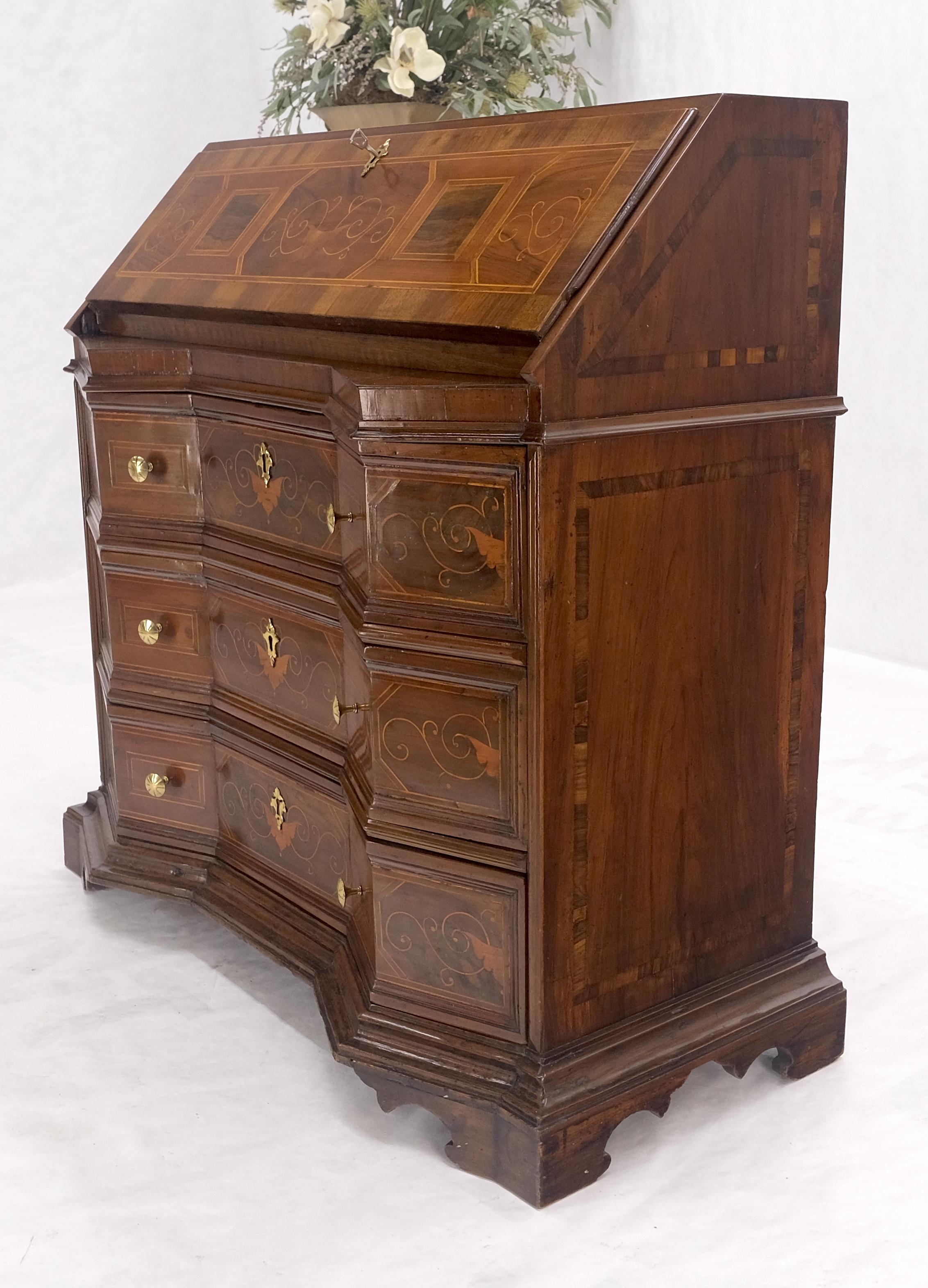 Antique Biedermeier Style Inlay Drop Front Secretary Desk 3 Drawers Dresser NICE In Good Condition For Sale In Rockaway, NJ