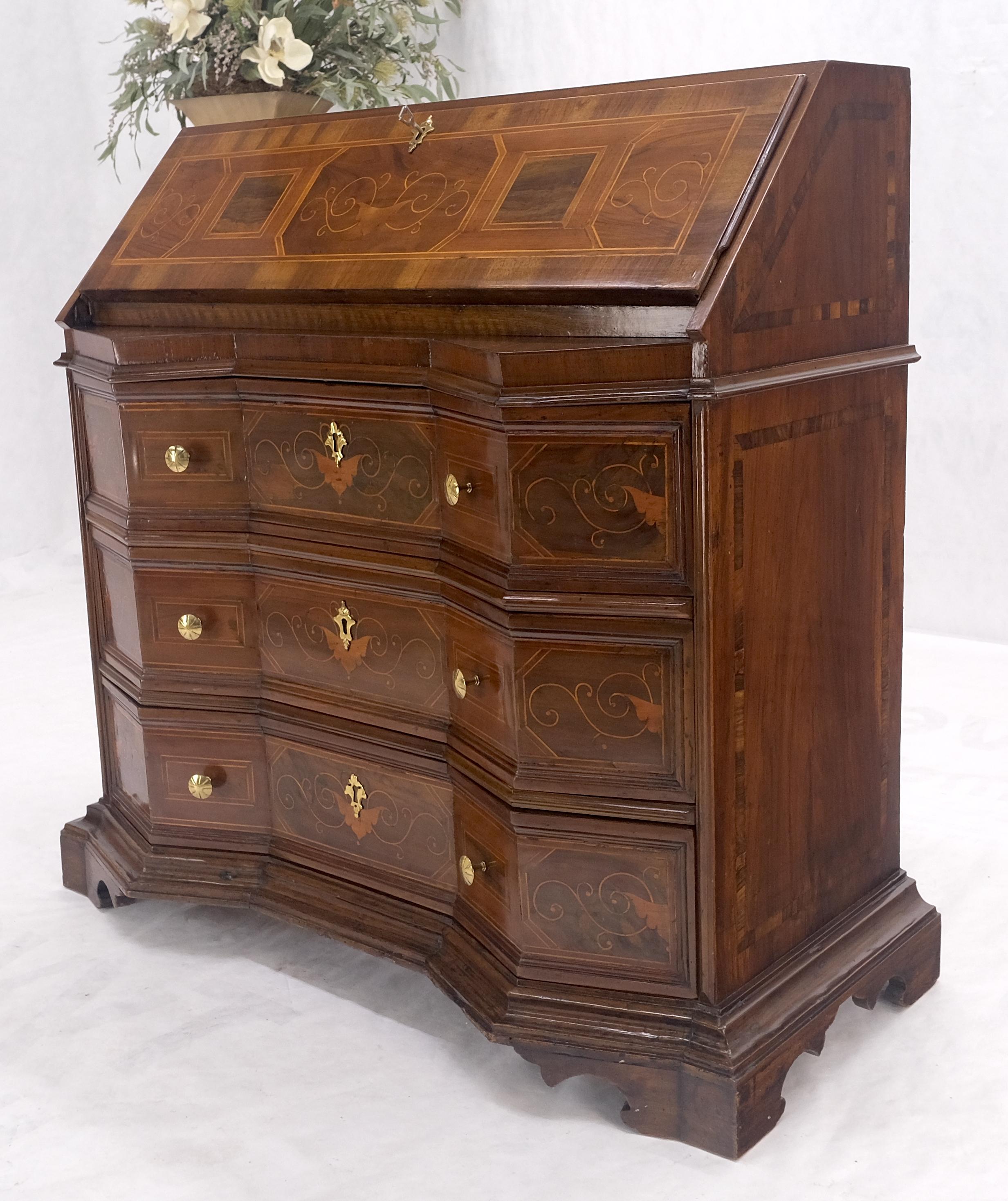 Walnut Antique Biedermeier Style Inlay Drop Front Secretary Desk 3 Drawers Dresser NICE For Sale