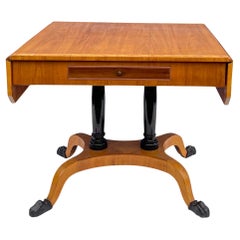 Antique Biedermeier Style Satinwood Drop Leaf Table W/ Ebonized Pedestal & Paws