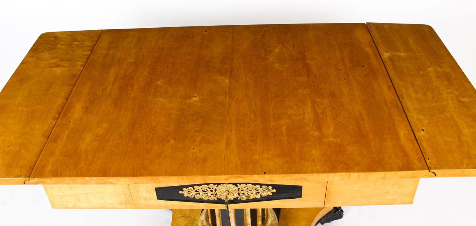 Early 19th Century Antique Biedermeier Swedish Birch Ormolu Mounted Sofa Table, 19th Century For Sale