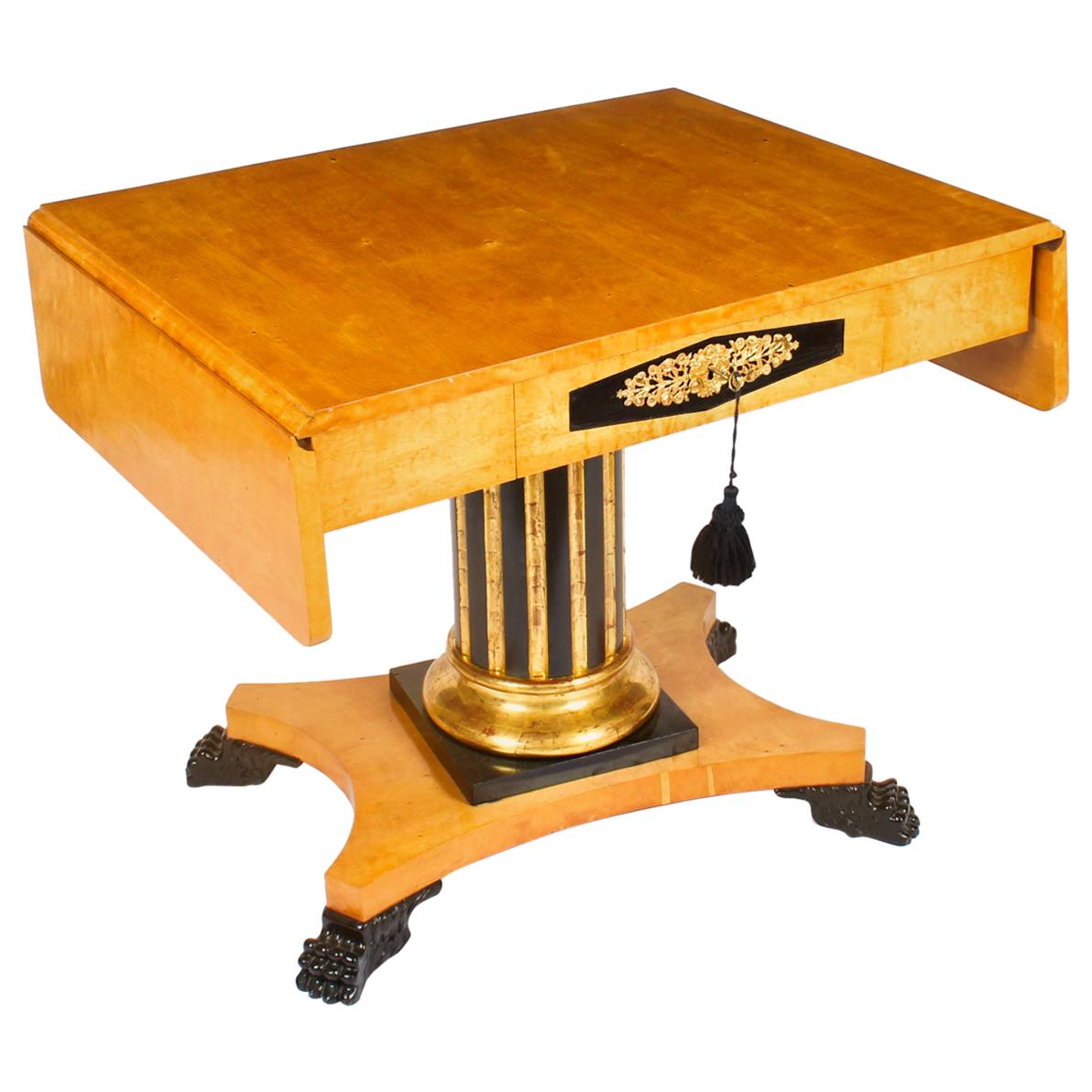 Ancienne table de canapé suédoise Biedermeier en bouleau et bronze doré, 19ème siècle