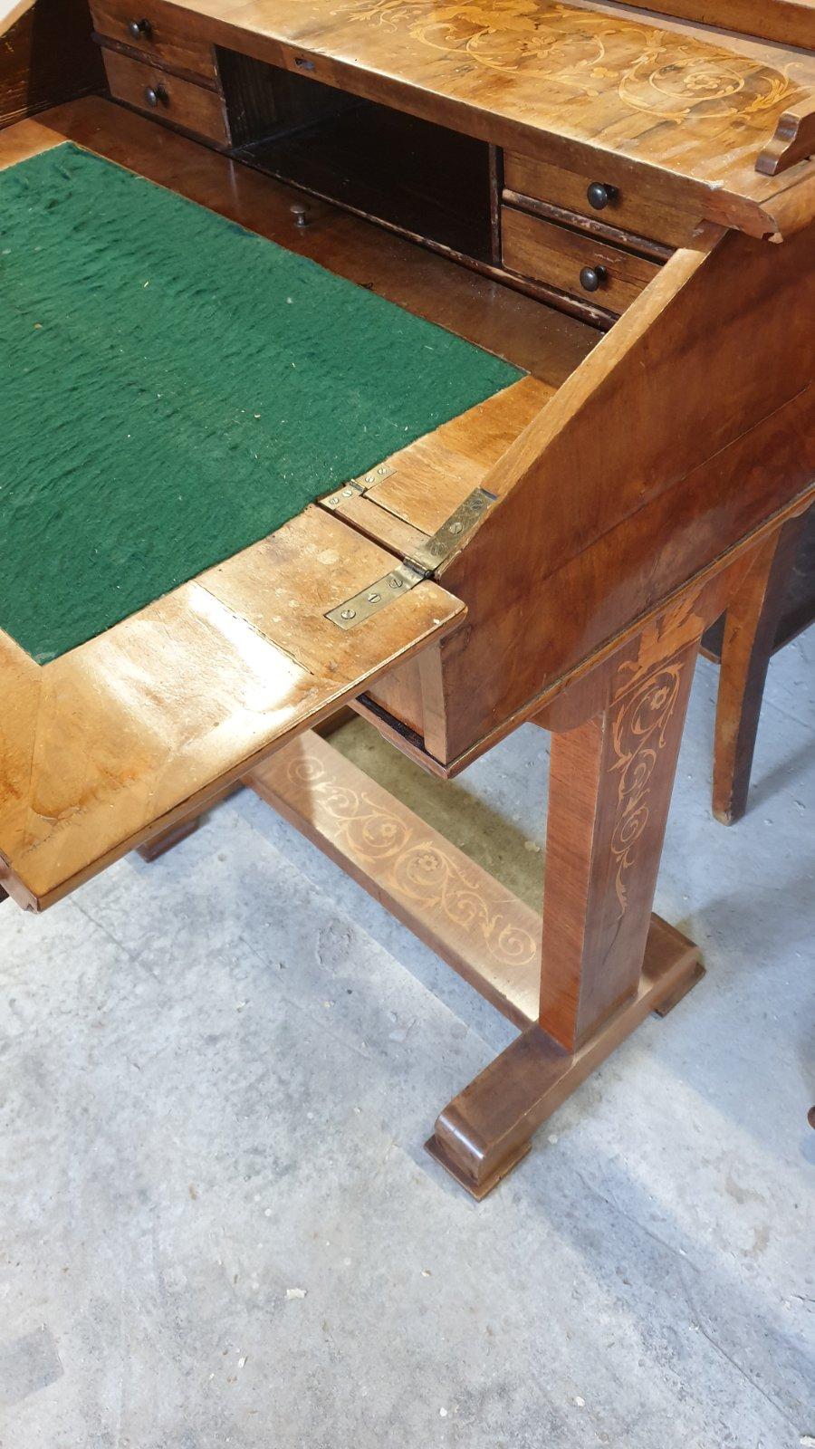Inlay Antique Biedermeier Table, Secretaire, 19th Century For Sale