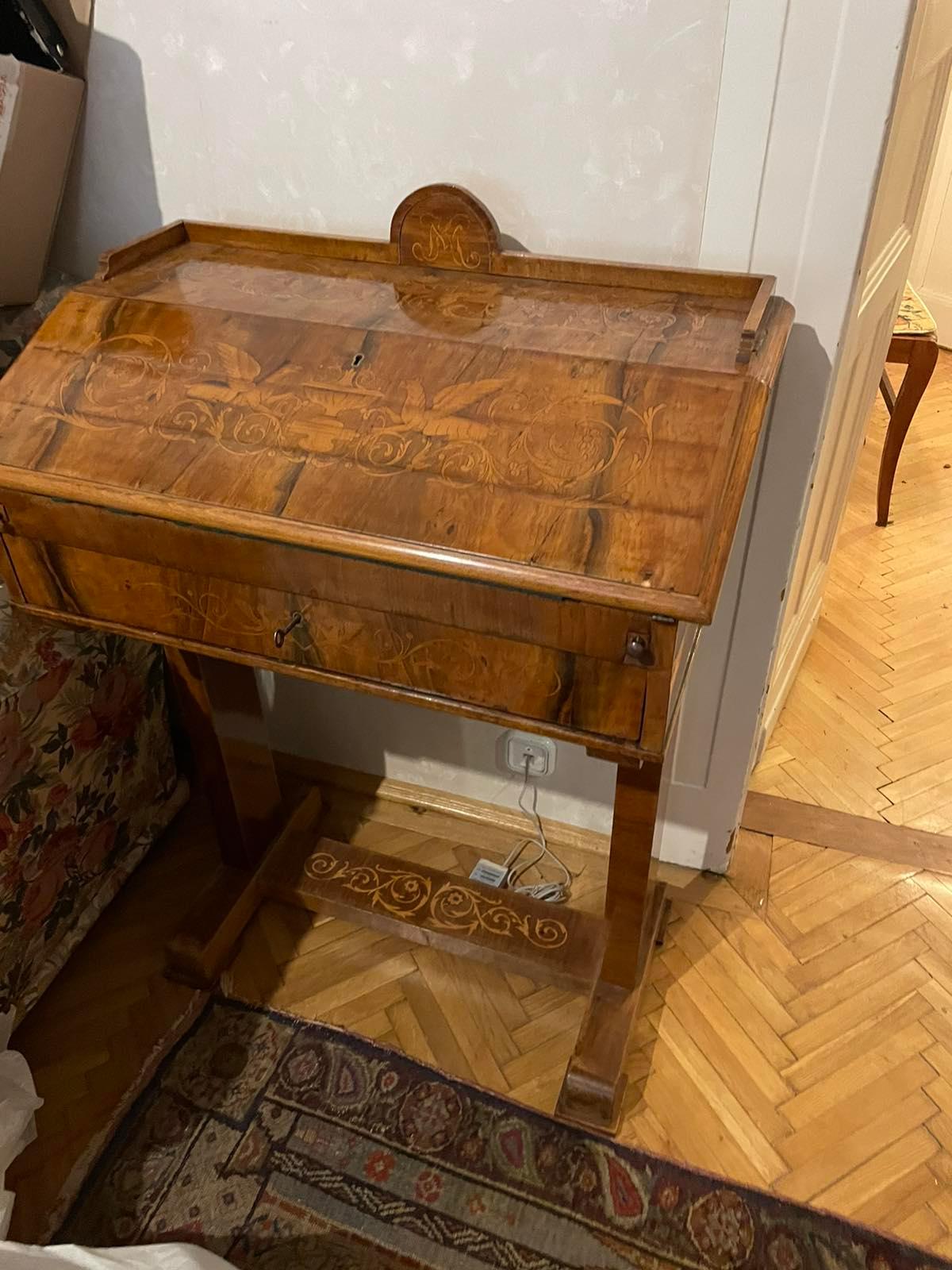 Antique Biedermeier Table, Secretaire, 19th Century In Good Condition For Sale In Kerepes, HU