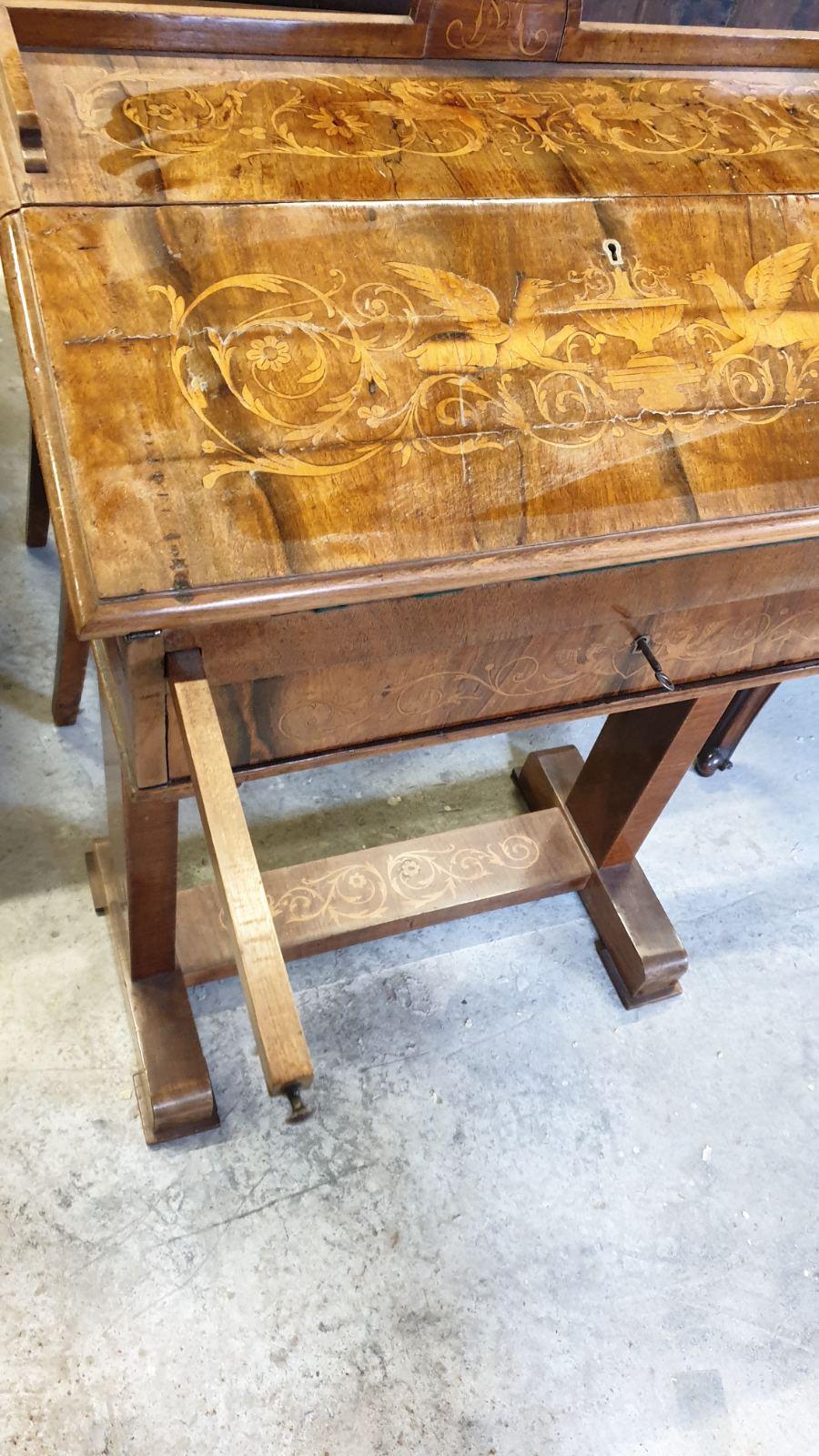 Wood Antique Biedermeier Table, Secretaire, 19th Century For Sale