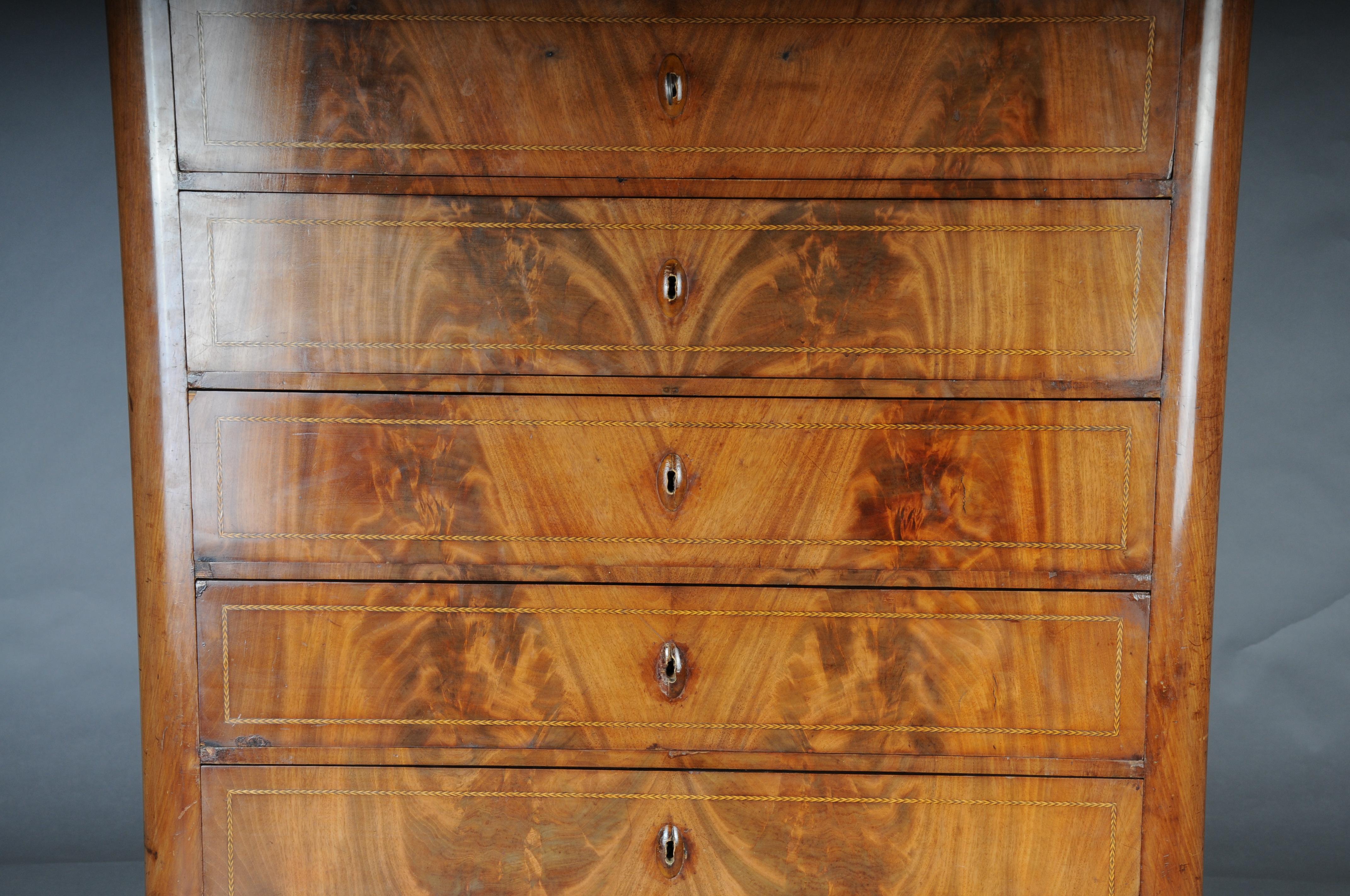 Antigua cómoda alta Biedermeier/Chiffoniere, caoba con arce, circ en Bueno estado para la venta en Berlin, DE