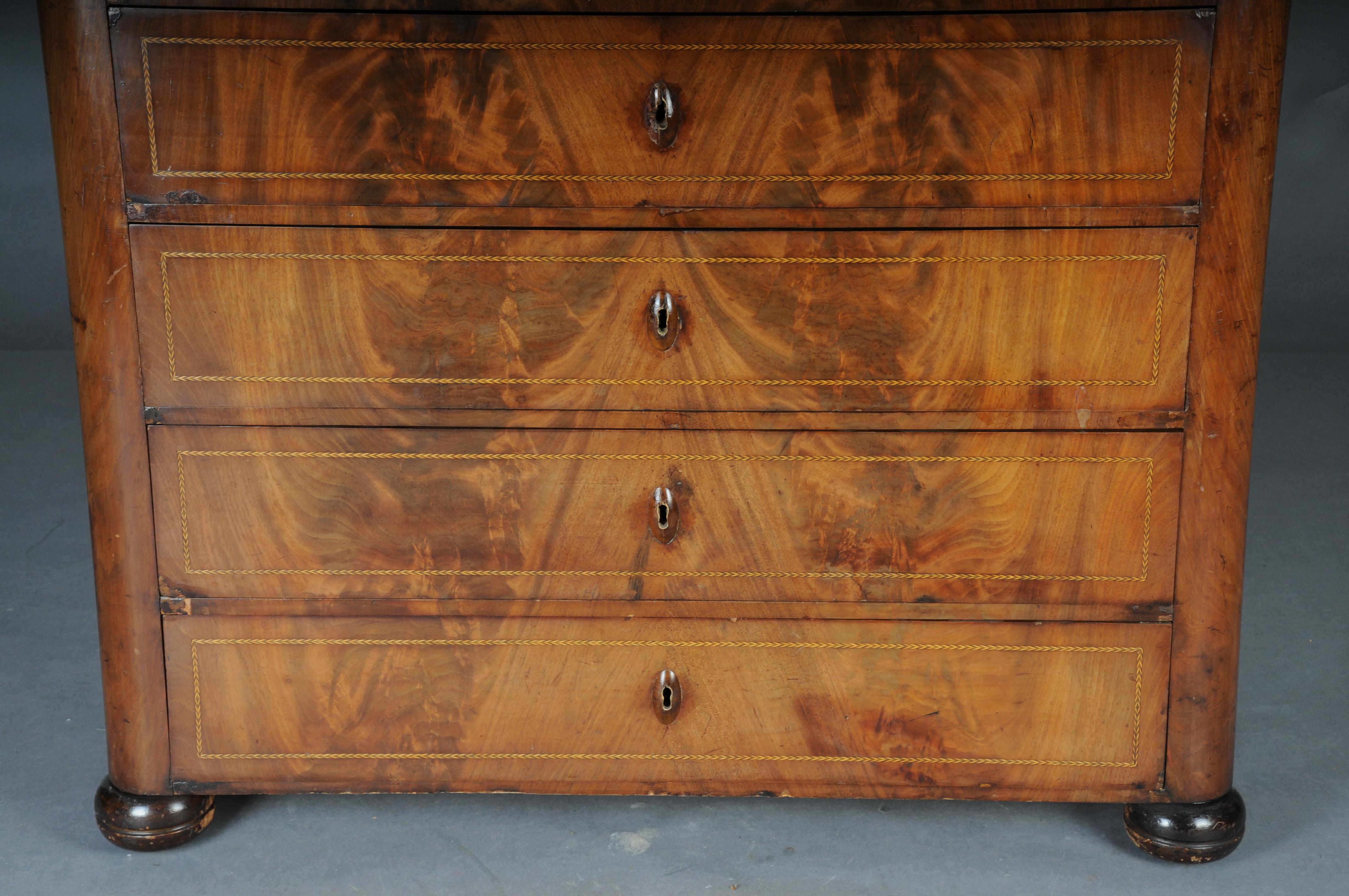 Antigua cómoda alta Biedermeier/Chiffoniere, caoba con arce, circ Mediados del siglo XIX en venta