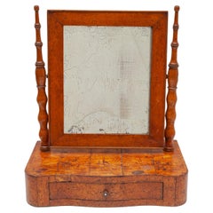 Antique Biedermeier Vanity Table Mirror in Burlwood, 19th Century, Germany