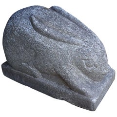 Antique Big Eared Rabbit Hand-Carved Stone Usagi, Good Garden Choice