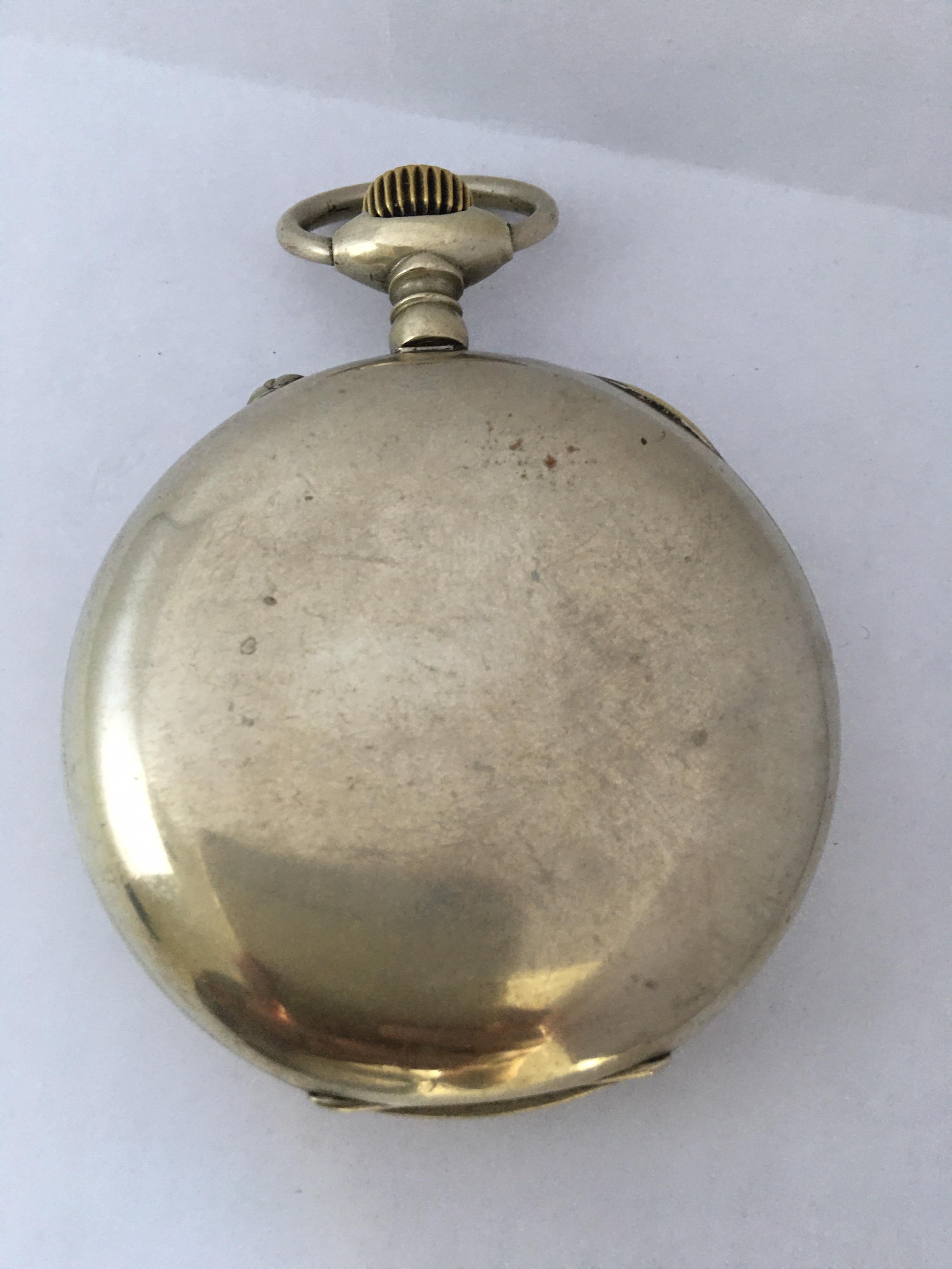 This 61mm diameter hand-winding Antique Pocket
Watch is in good working condition and it is ticking
Well. It is recently been serviced and run smoothly. Visible signs of ageing and wear with small and light scratches on the glass and on the watch