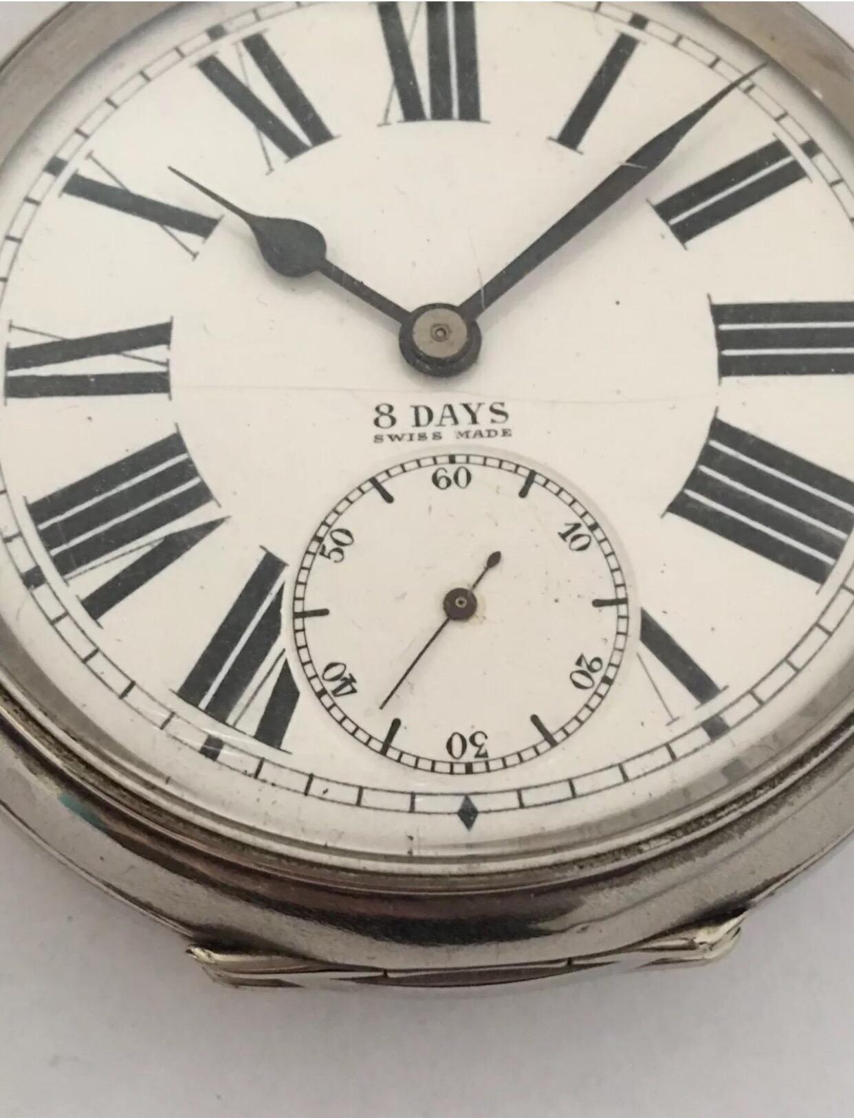 Antique Big / Golliath 8 Days Swiss Made Pocket Watch 4