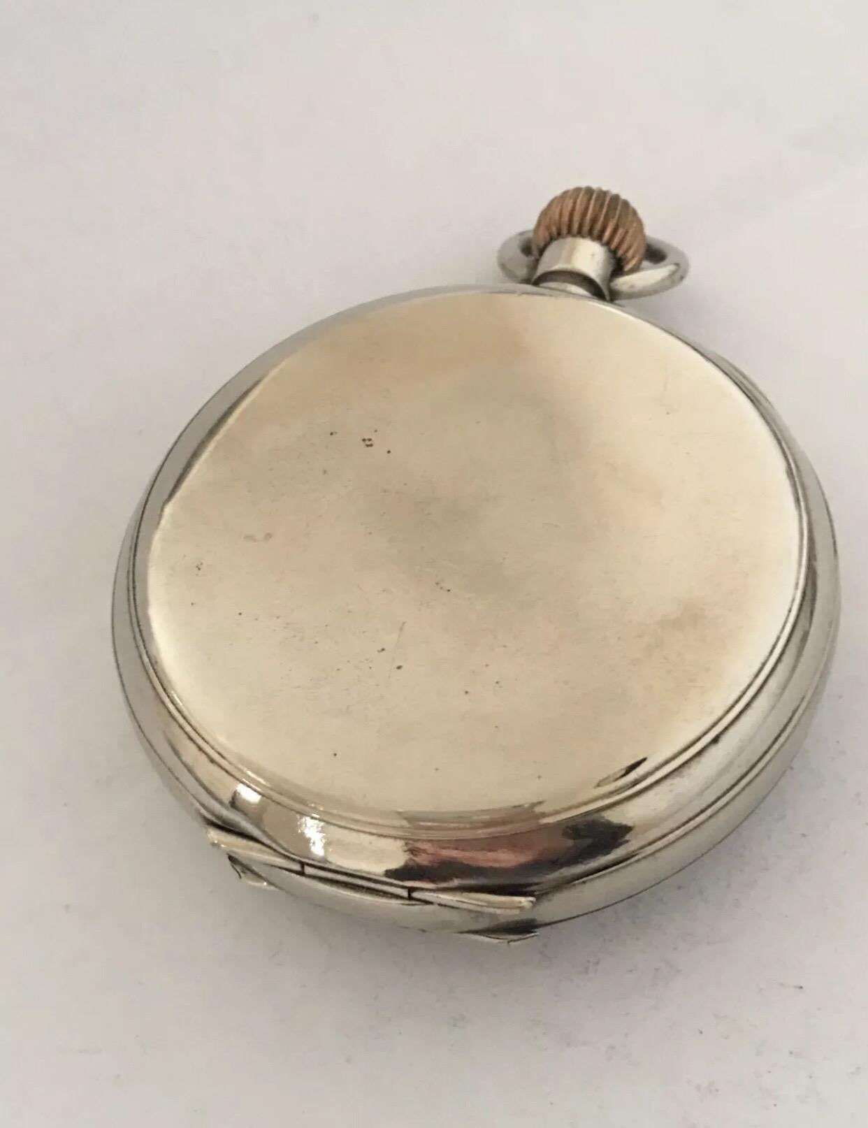 
Antique Big / Golliath 8 Days Swiss Made Pocket Watch. This watch is in Good Working condition. a hairline cracked on the dial