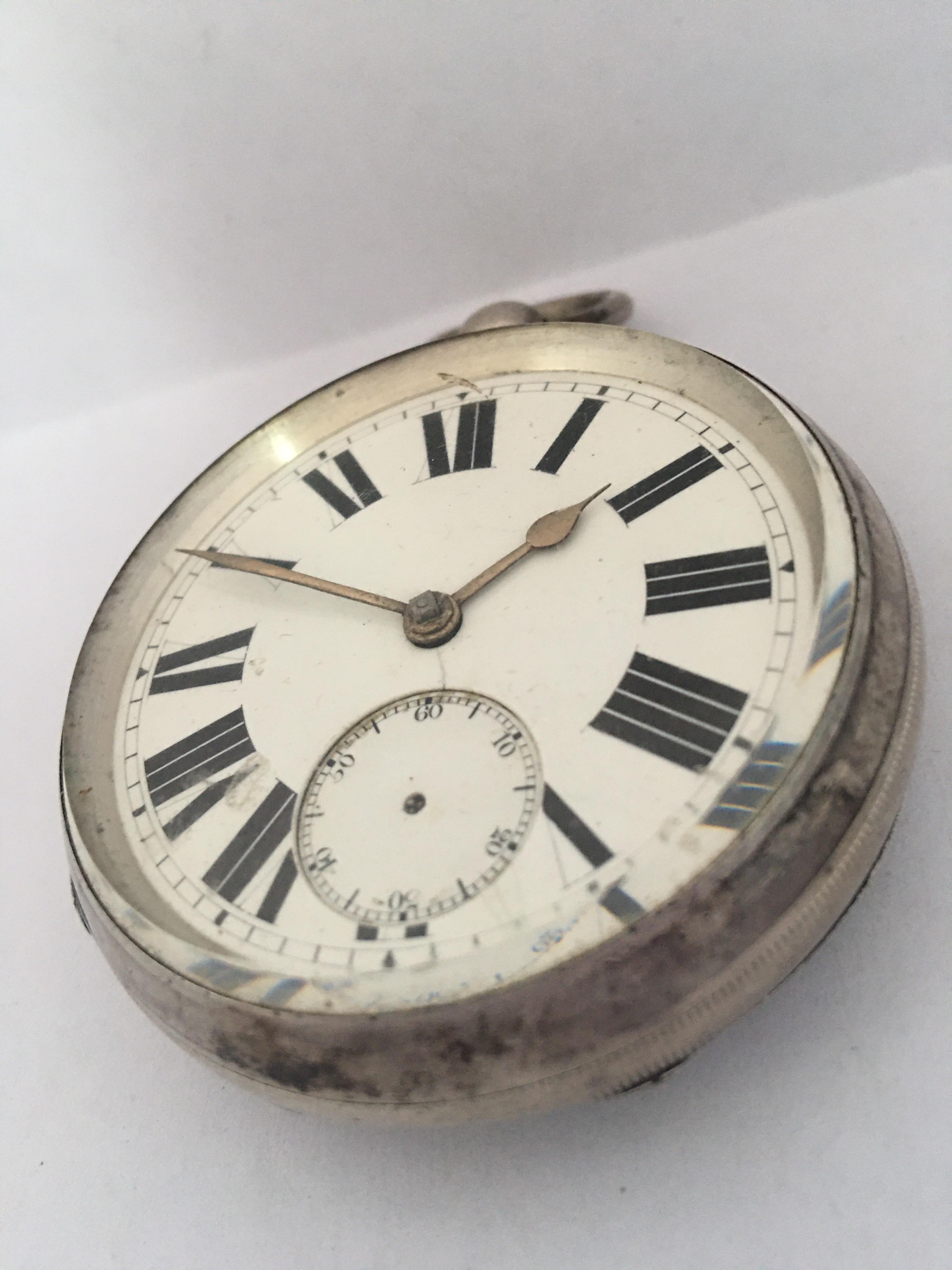 Antique Big Silver Key Winding Pocket Watch In Fair Condition For Sale In Carlisle, GB