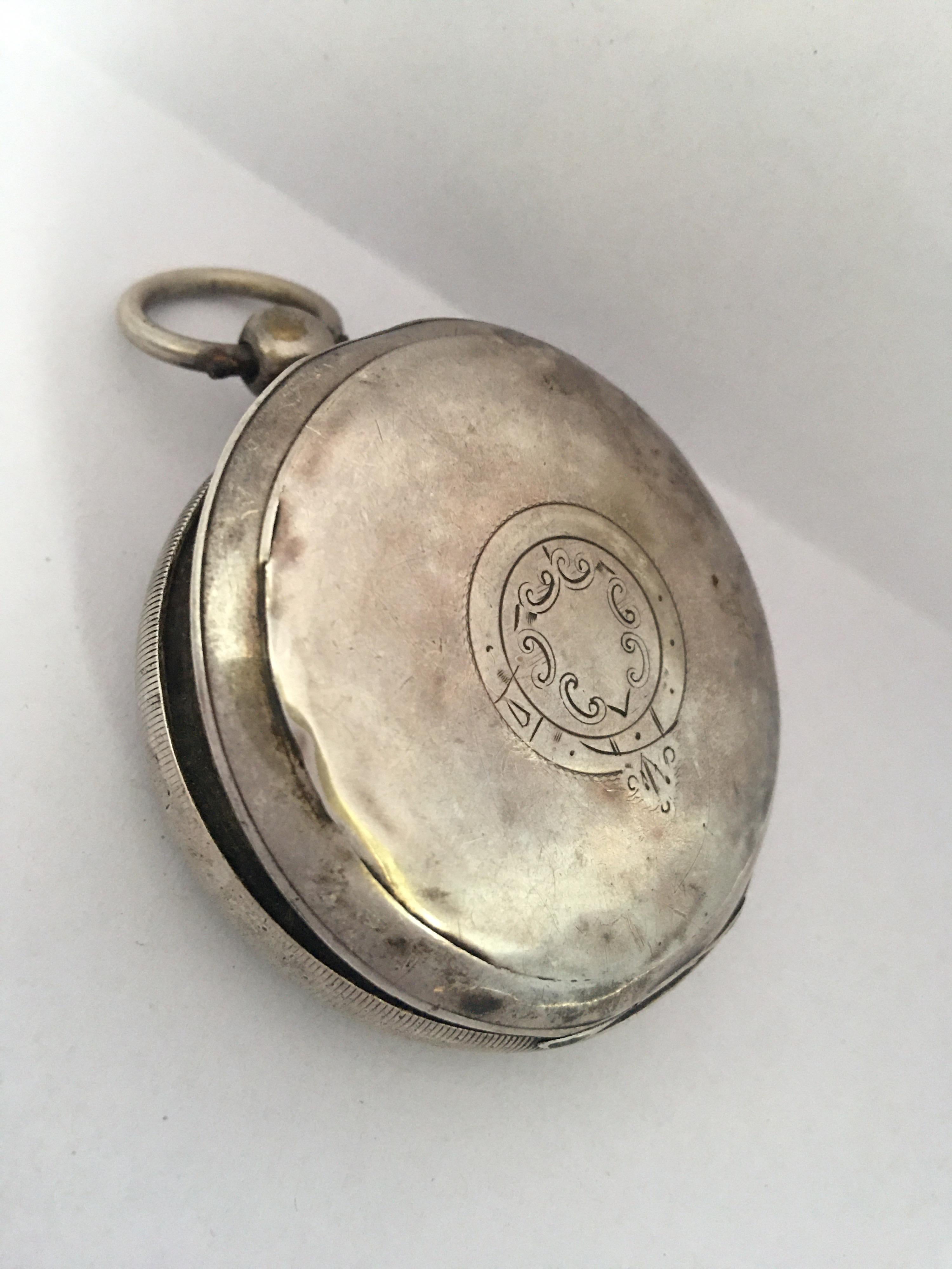 Women's or Men's Antique Big Silver Key Winding Pocket Watch For Sale