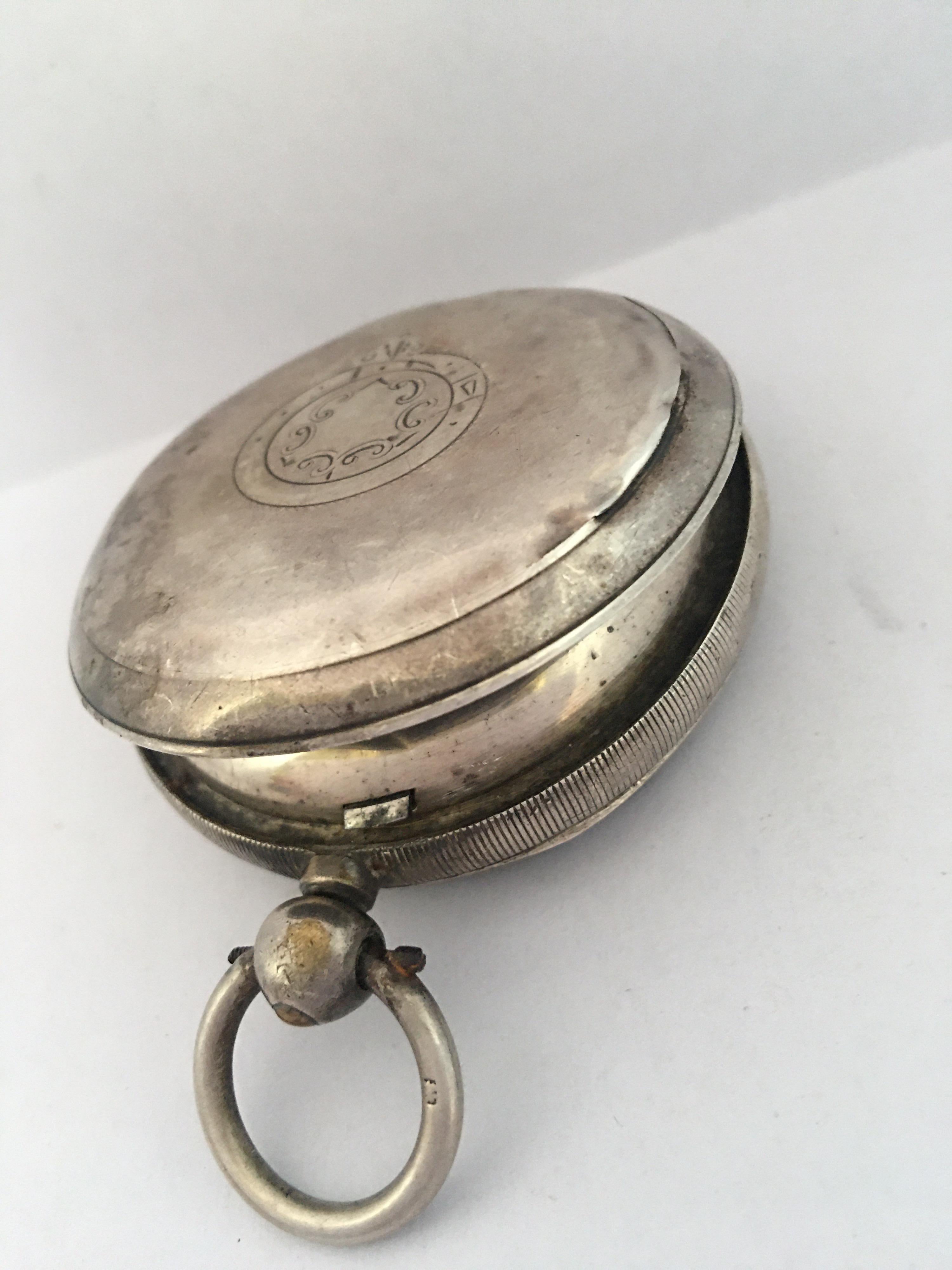 Antique Big Silver Key Winding Pocket Watch For Sale 1