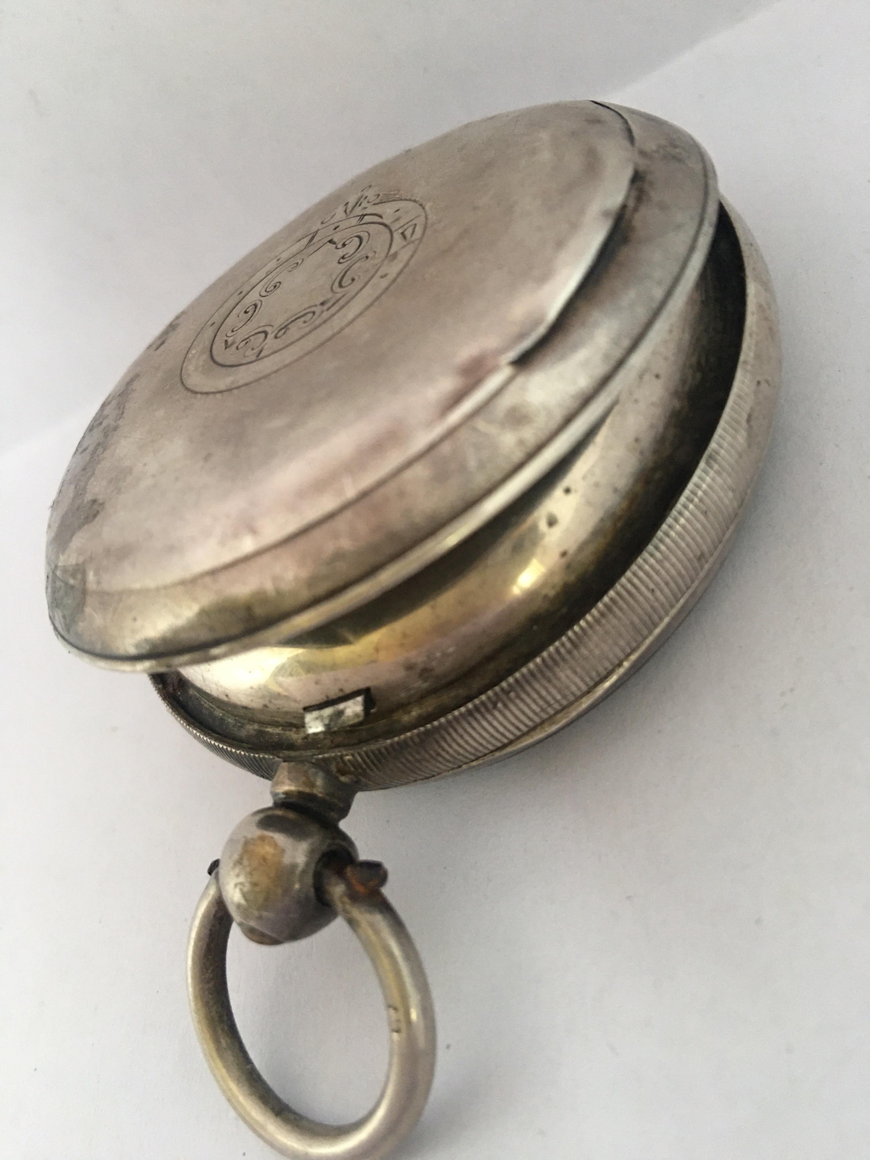 Antique Big Silver Key Winding Pocket Watch For Sale 2