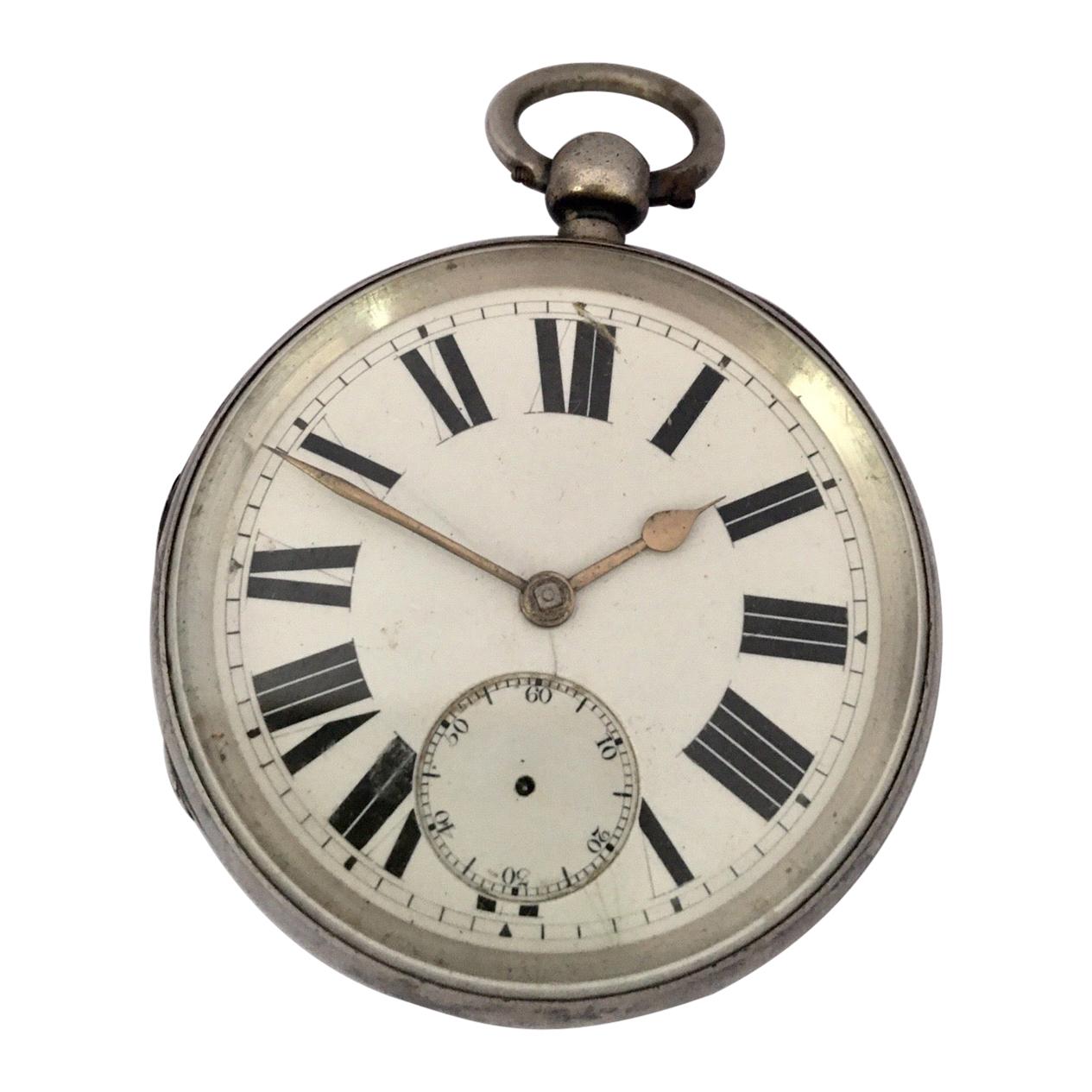 Antique Big Silver Key Winding Pocket Watch For Sale