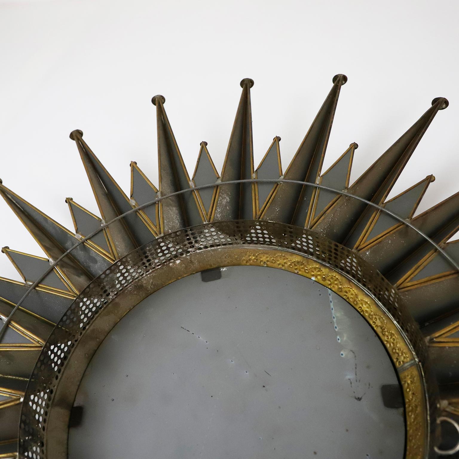 Brass Antique Big Size Mexican Artisanal Sunburst Mirror