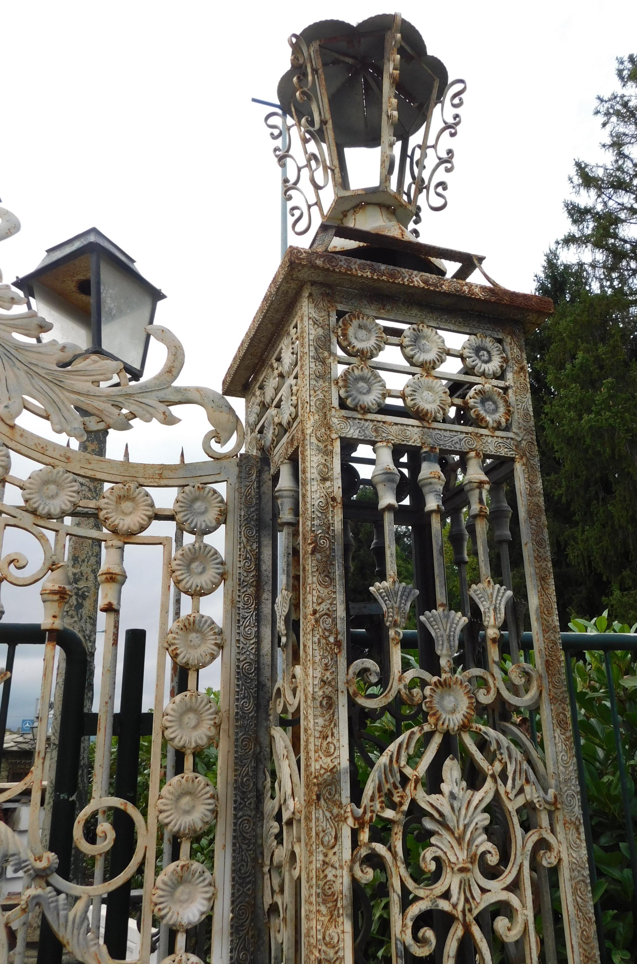 Italian Antique Big Wrought Iron Gate, Carved and Decorated, Late 19th Century Italy