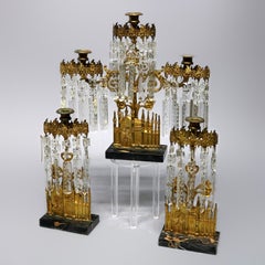 Antique Bigelow Chapel, Boston Gilt Bronze 3-Piece Garniture Girandole Set