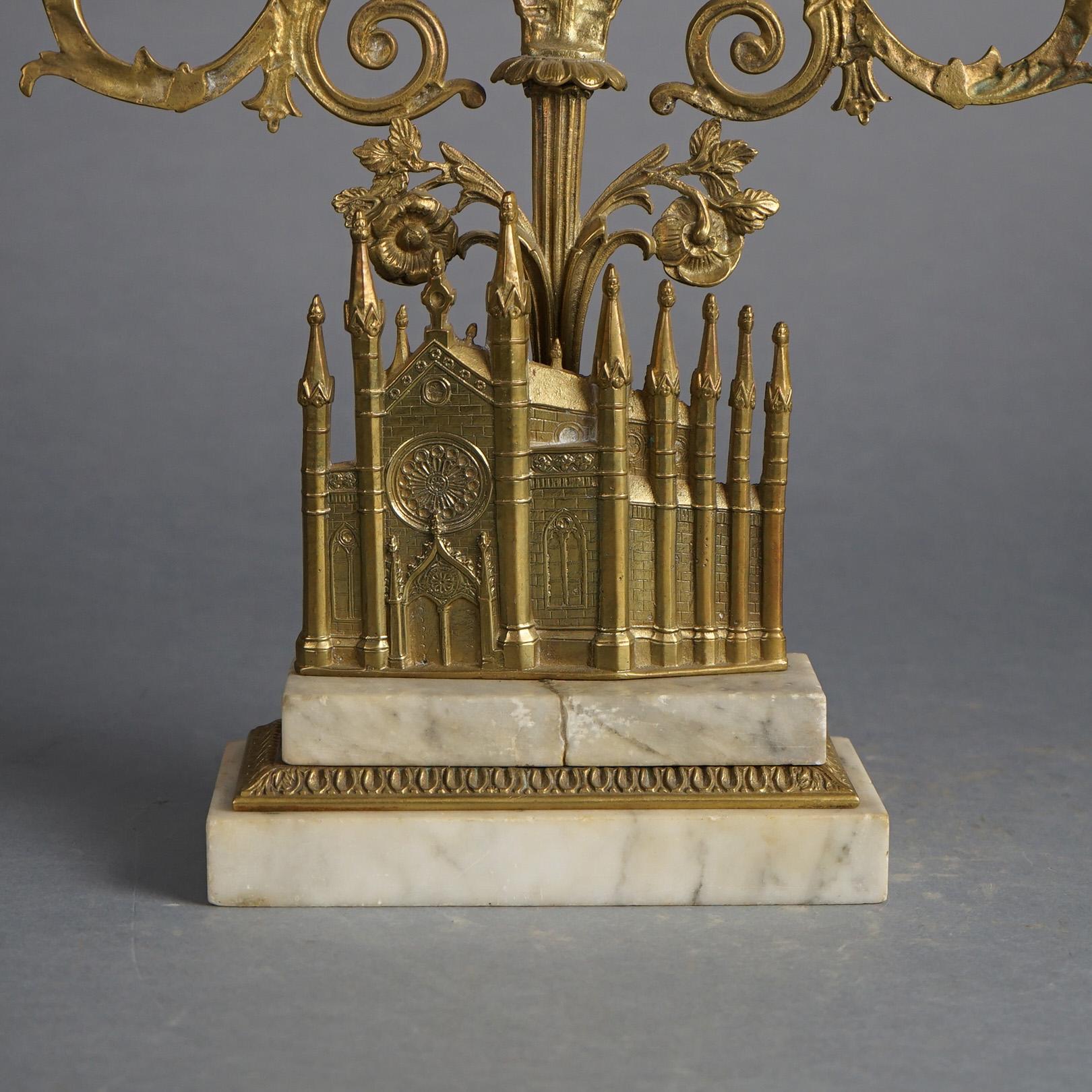 American Antique Bigelow Chapel, Boston Gilt Bronze Two-Piece Girandole Set c1840