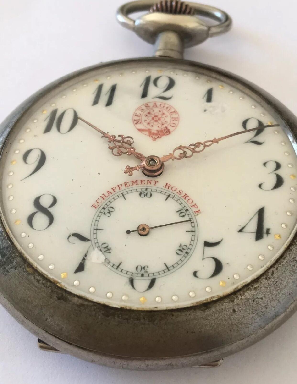 Antique Bigger Size Pocket Watch Signed Messaggero For Sale 5