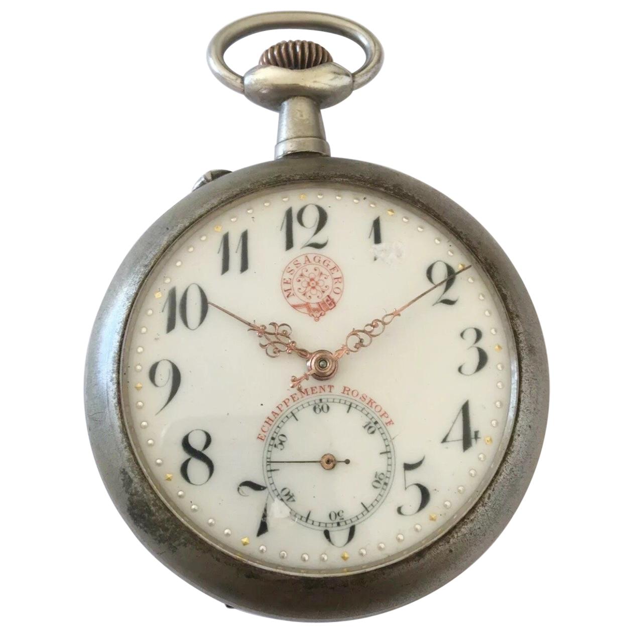 Antique Bigger Size Pocket Watch Signed Messaggero For Sale