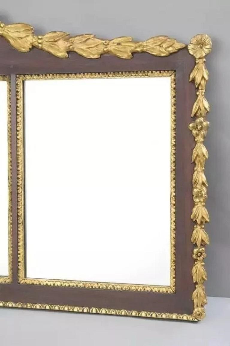 Antique Feder Federal Parcel Mahogany Three Panel Overmantel Wall Mirror Bon état - En vente à Philadelphia, PA